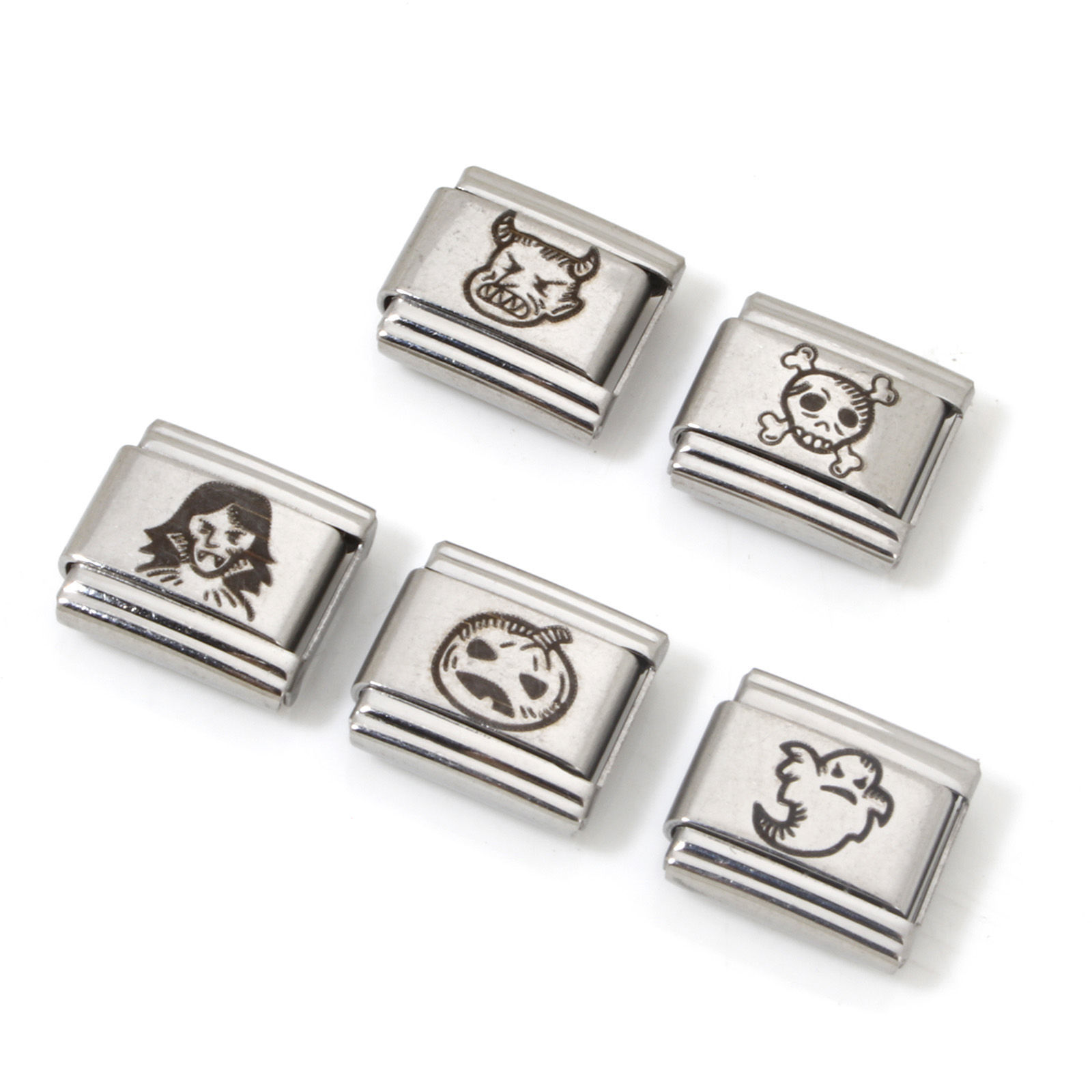 Picture of Stainless Steel Halloween Italian Charm Links For DIY Bracelet Jewelry Making Silver Tone Rectangle 10mm x 9mm