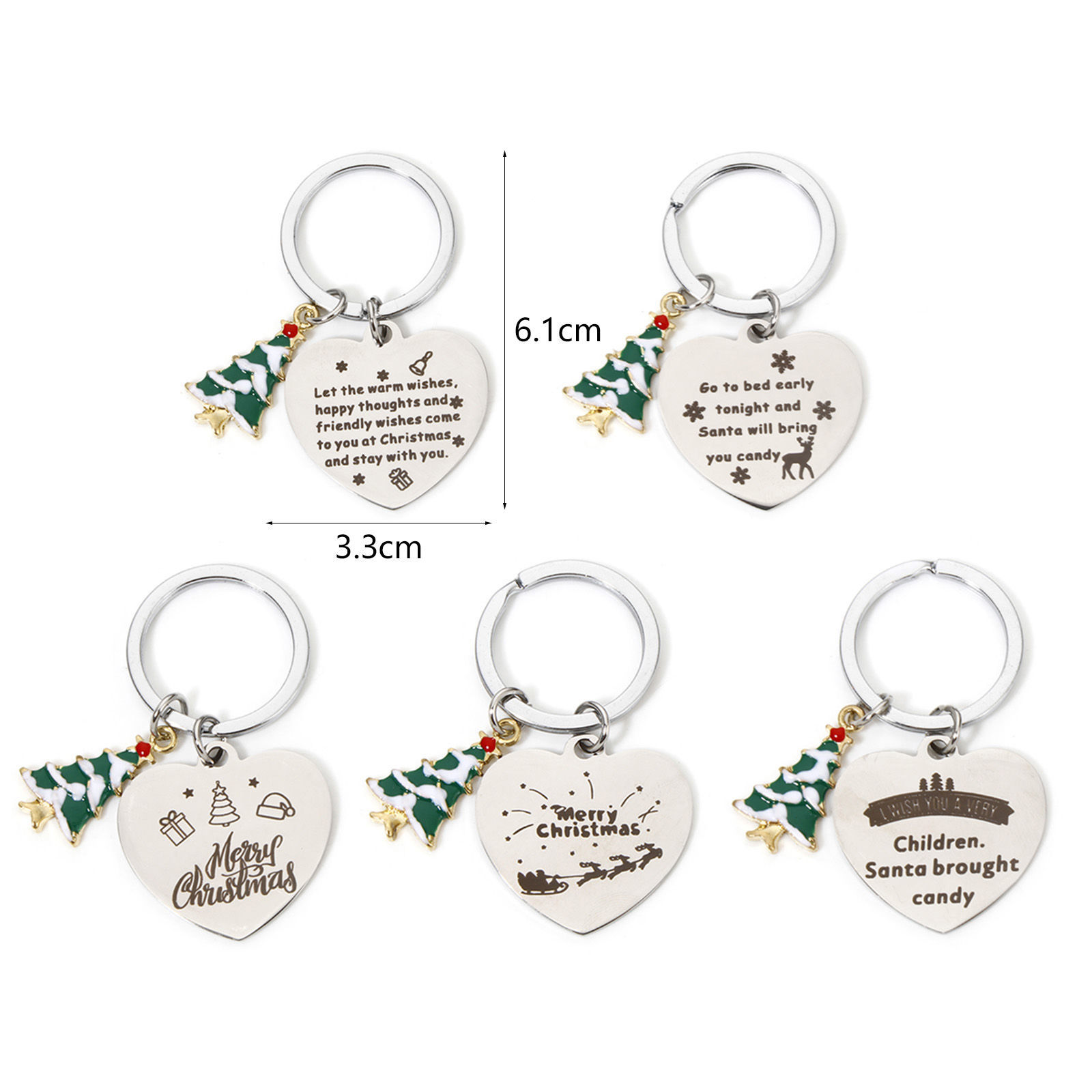 Bild von 1 Stück 304 Edelstahl Weihnachten Schlüsselkette & Schlüsselring Silberfarbe Herz Weihnachten Weihnachtsbaum 6.1cm x 3.3cm
