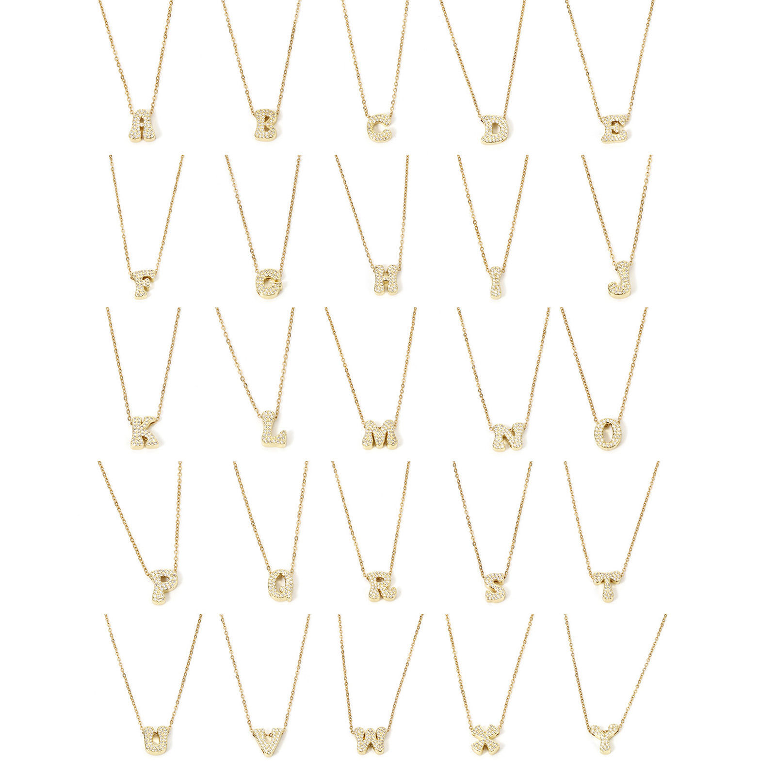 Imagen de 1 Unidad Acero Inoxidable 304 & Latón Cable Cadena Cruz Collares Chapado en Oro de 18K Letra Mayúscula Mensaje " A-Z " Micro Pave 45cm longitud