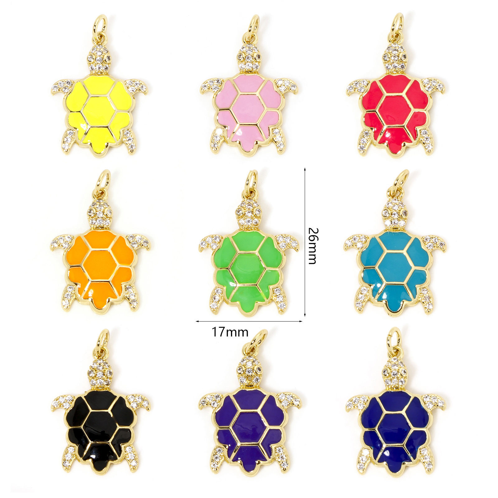 Image de 1 Pièce Breloques Bijoux d'Océan en Laiton Respectueux de la Nature Tortue de Mer Plaqué Or Véritable 18K Multicolore Émail à Zircone Cubique Clair 26mm x 17mm