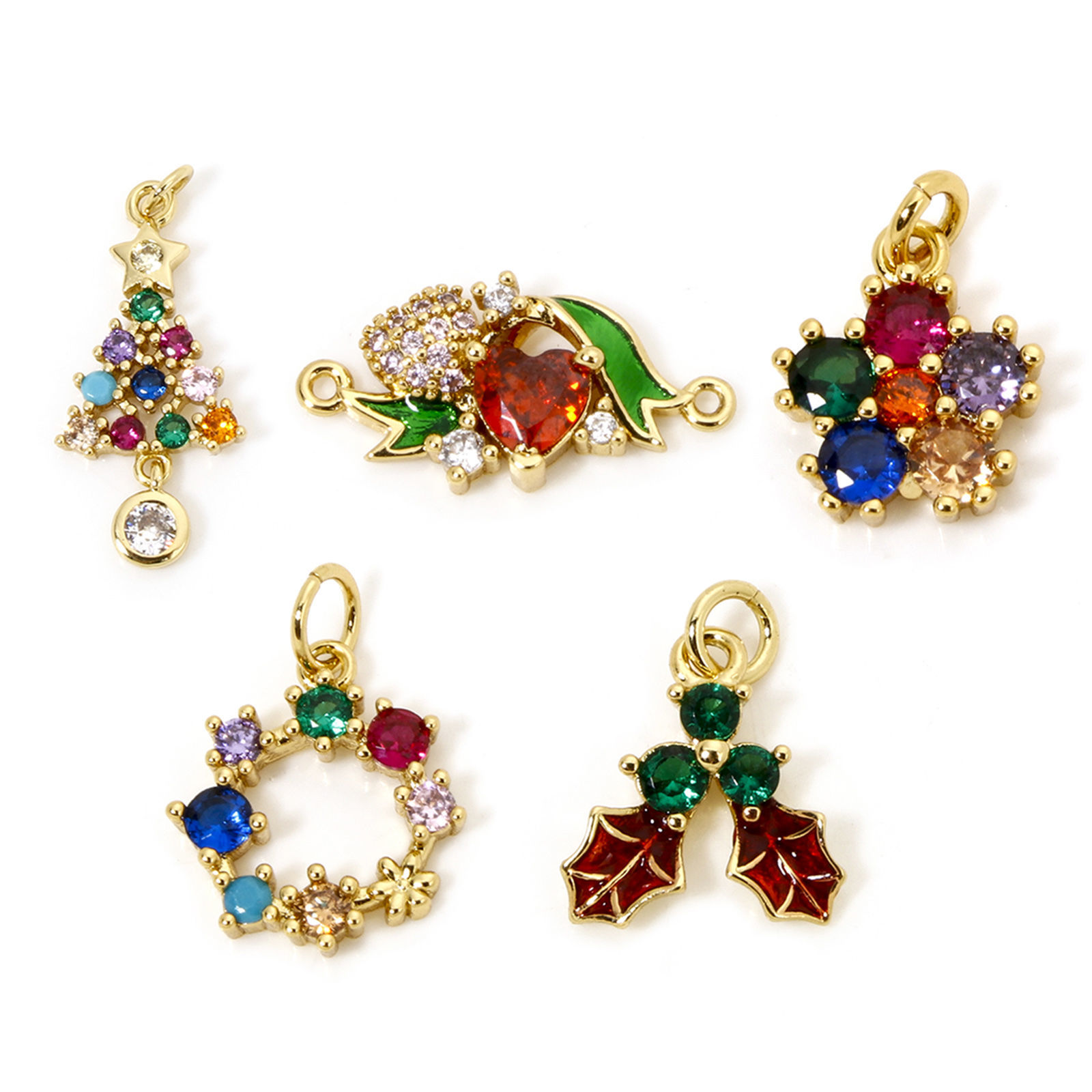 Bild von 1 Stück Umweltfreundlich Messing Weihnachten Charms 18K Echtgold plattiert Bunt Zirkonia