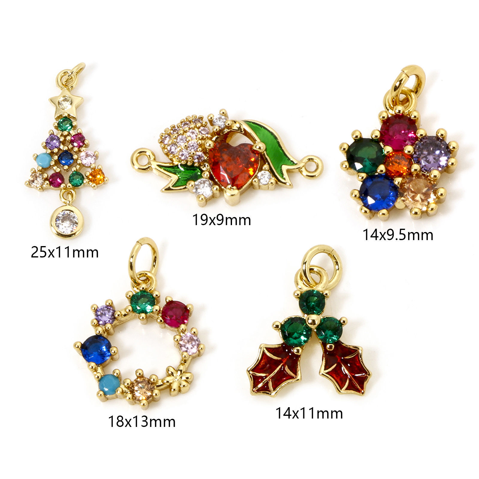 Bild von 1 Stück Umweltfreundlich Messing Weihnachten Charms 18K Echtgold plattiert Bunt Zirkonia