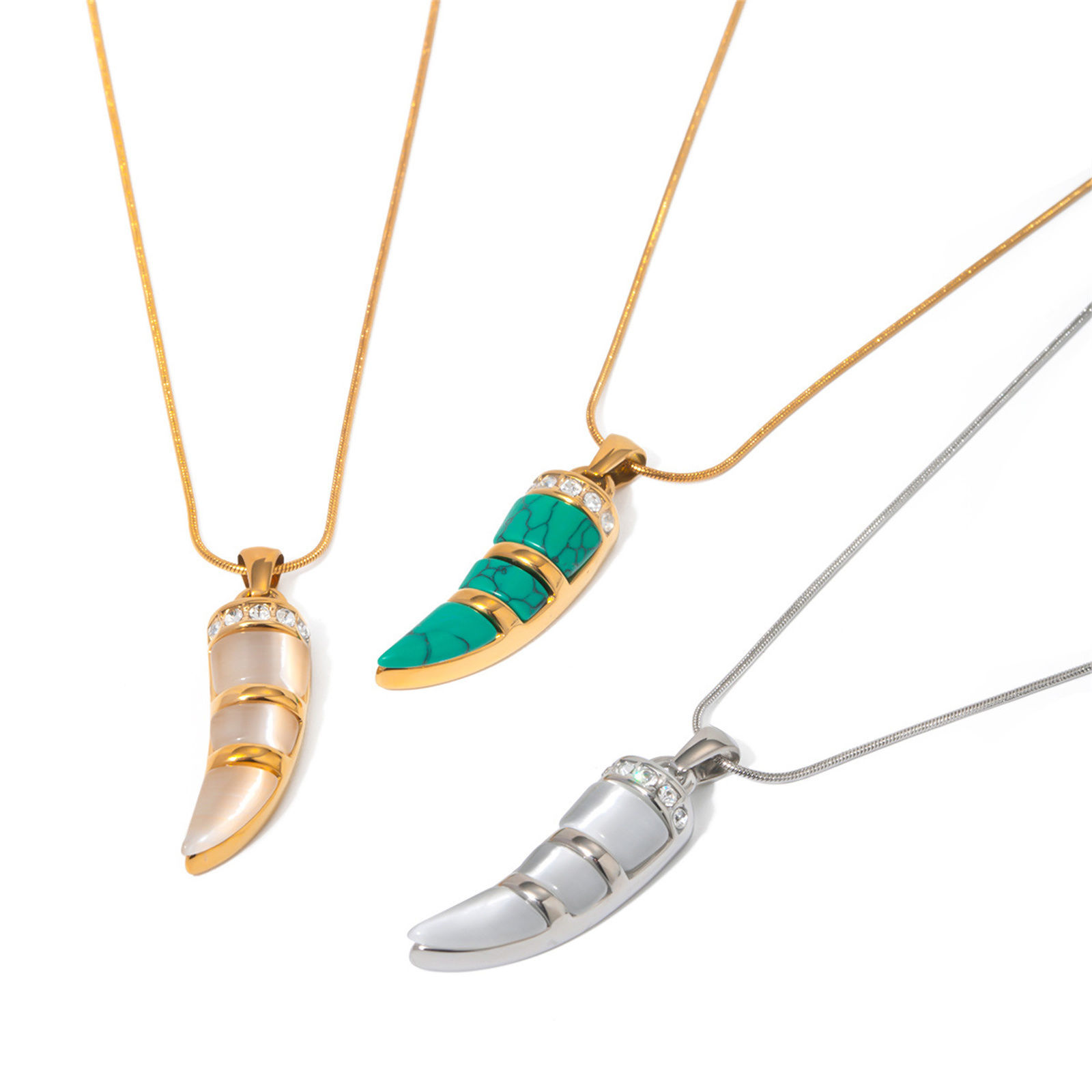 Immagine di 1 Pz Ecologico Elegante Cowboy dell'Ovest Vero Oro Placcato 304 Acciaio Inossidabile & Pietra Catena di Serpente Avorio Collana con Ciondolo Per Donne Festa