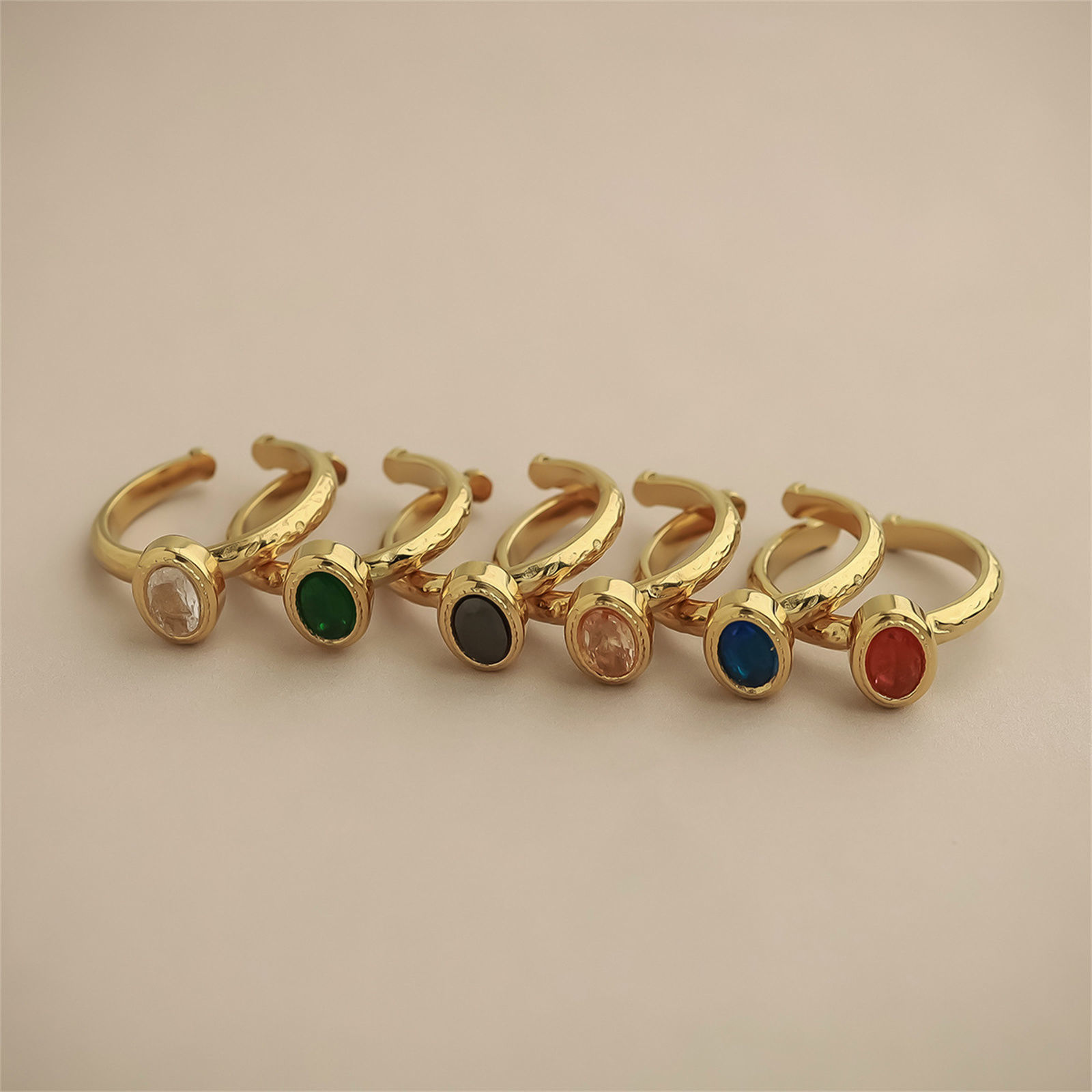 Picture of Eco-friendly Vacuum Plating Dainty Birthstone 18K Real Gold Plated Multicolor 304 Stainless Steel & Cubic Zirconia Open Oval Rings For Women Birthday