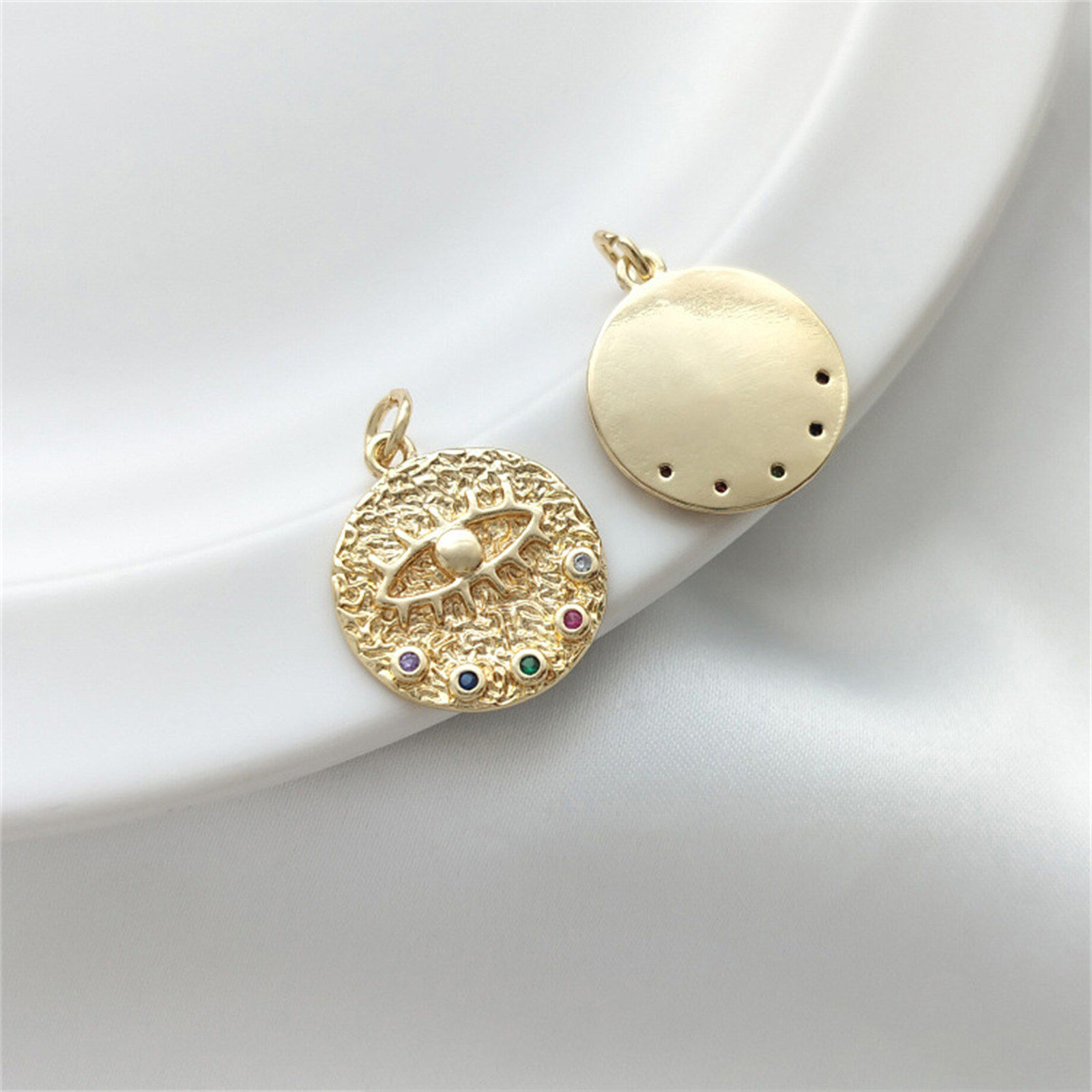 Picture of Eco-friendly Brass Charms 14K Real Gold Plated Round Multicolour Cubic Zirconia