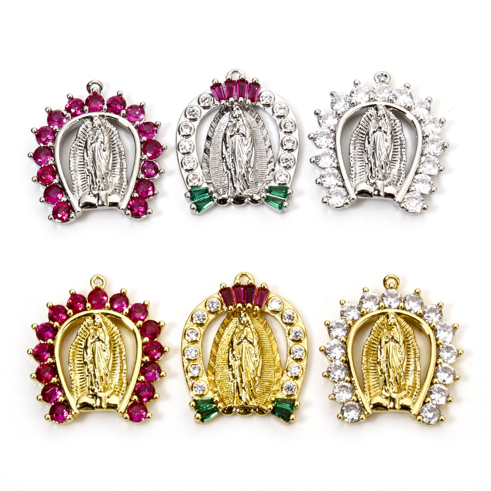 Picture of Brass Charms Arched Virgin Mary Micro Pave Multicolour Cubic Zirconia