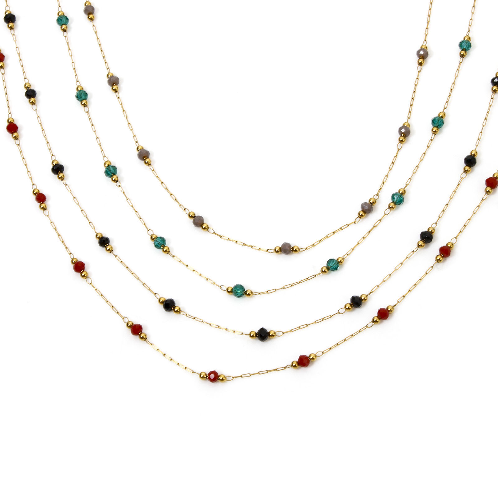 Picture of Vacuum Plating 304 Stainless Steel Beaded Chain Necklace 18K Gold Plated Multicolor Round Faceted 40cm(15.7") long