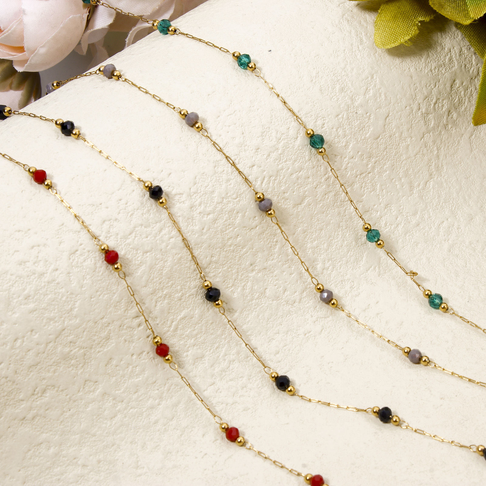 Picture of Vacuum Plating 304 Stainless Steel Beaded Chain Necklace 18K Gold Plated Multicolor Round Faceted 40cm(15.7") long