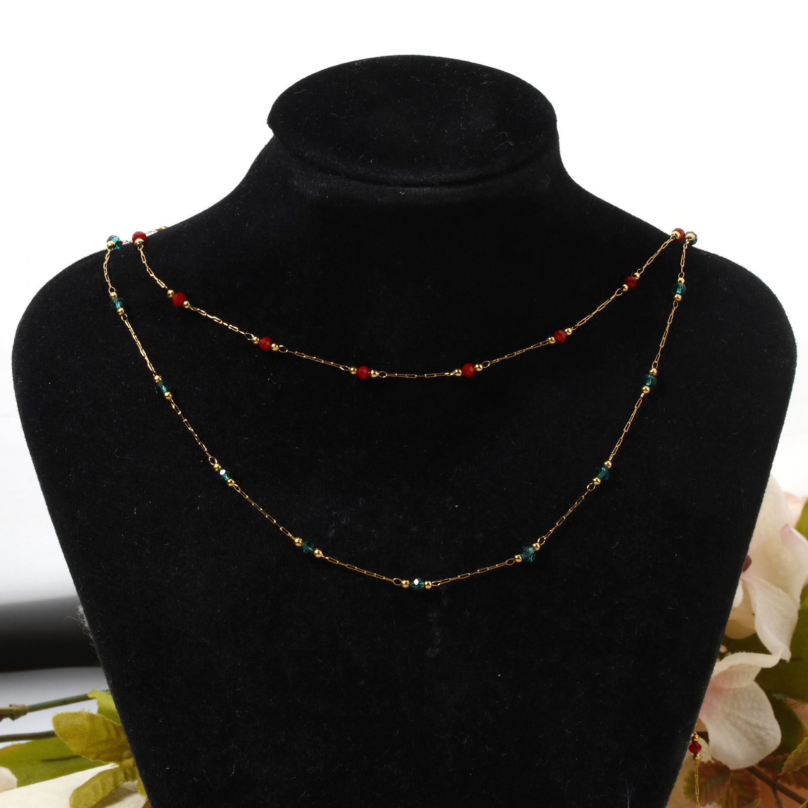 Picture of Vacuum Plating 304 Stainless Steel Beaded Chain Necklace 18K Gold Plated Multicolor Round Faceted 40cm(15.7") long