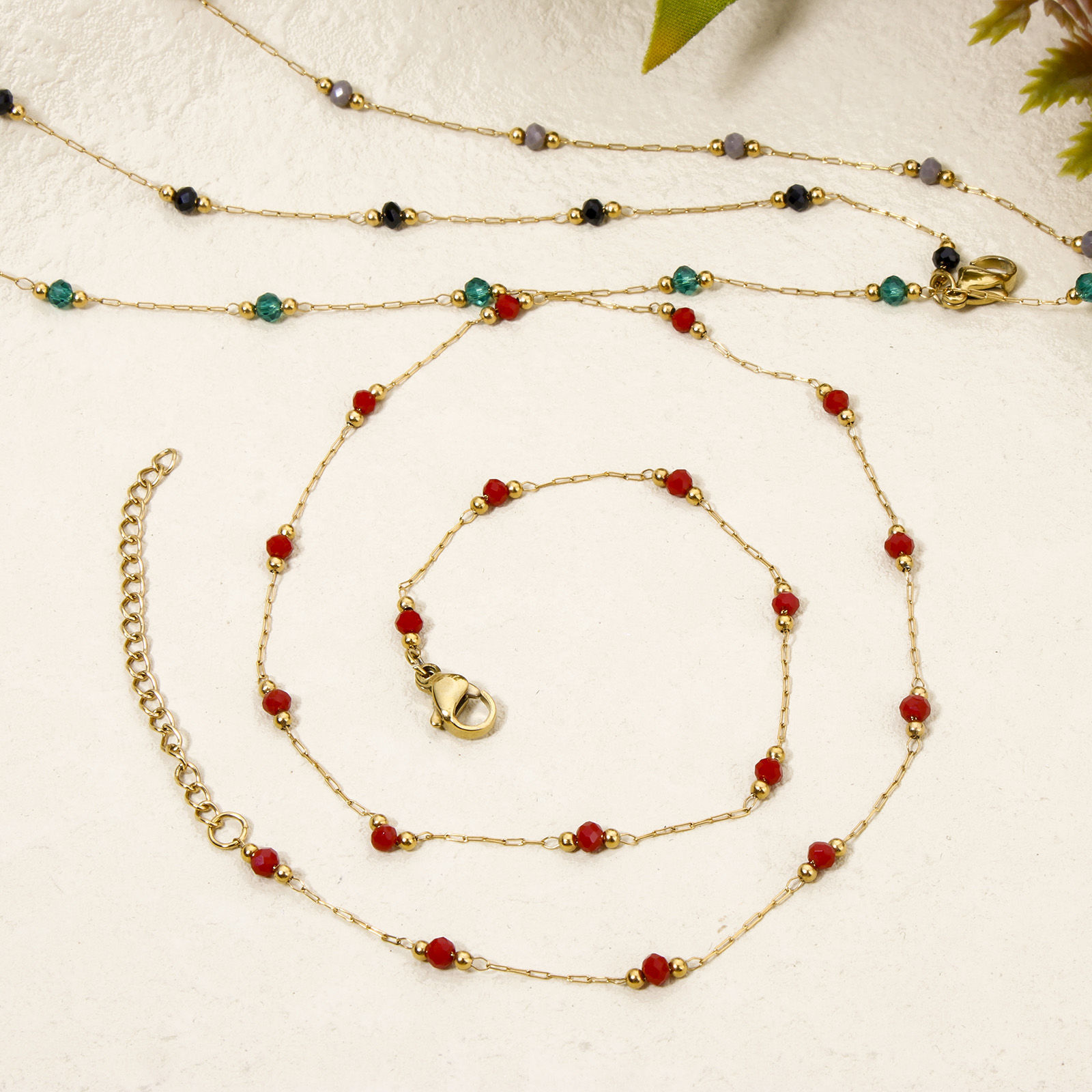 Picture of Vacuum Plating 304 Stainless Steel Beaded Chain Necklace 18K Gold Plated Multicolor Round Faceted 40cm(15.7") long