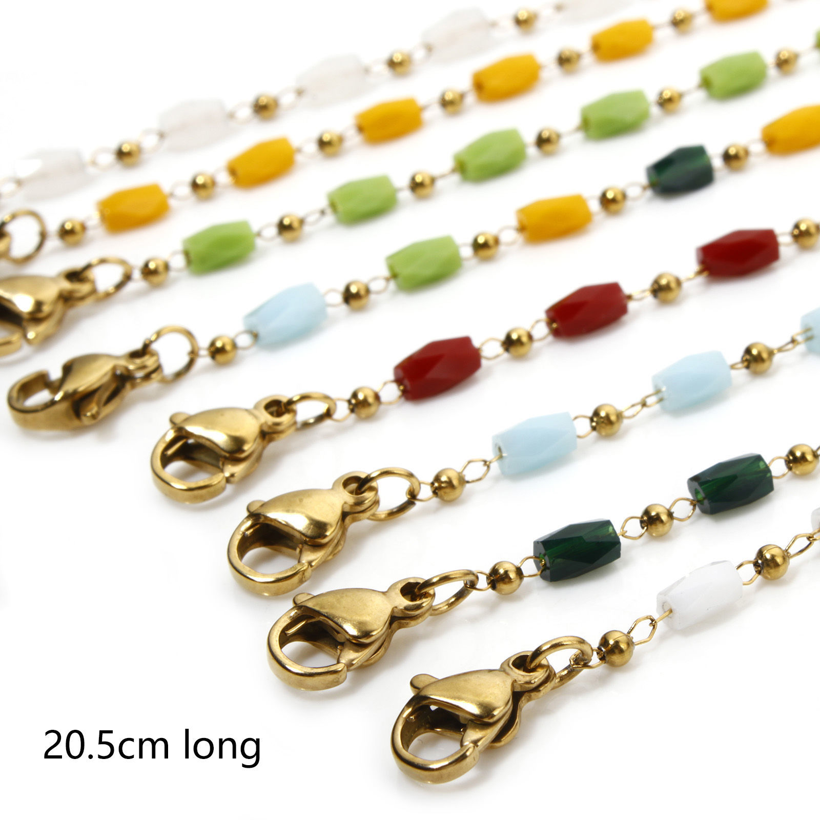 Immagine di 1 Pz Placcatura Sottovuoto 304 Acciaio Inossidabile Catena di Perline Cavigliere Placcato Oro 18K Multicolore Sezione Cilindrico 20.5cm lunghezza
