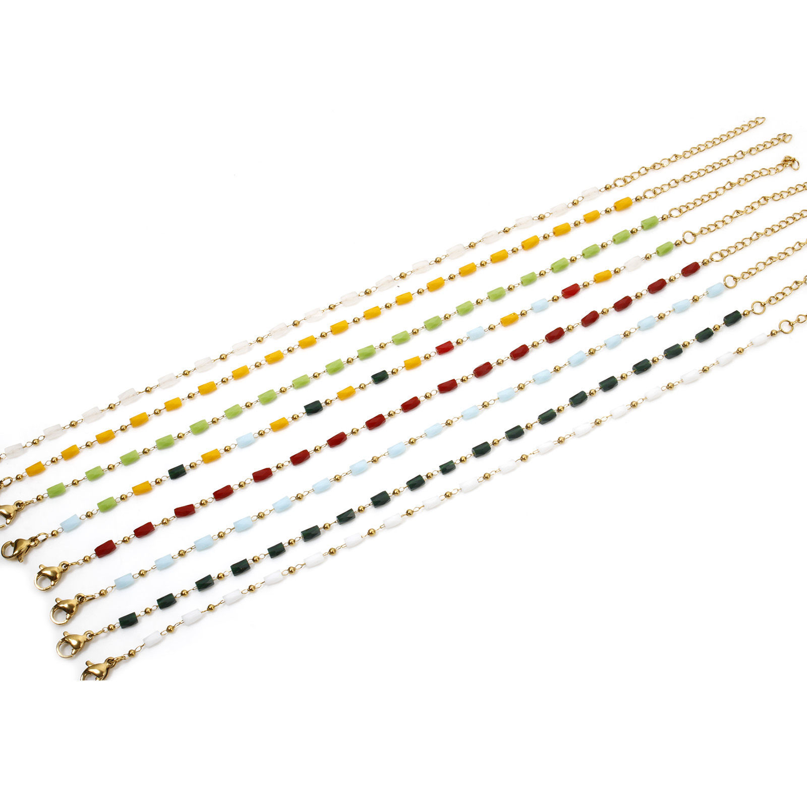 Immagine di 1 Pz Placcatura Sottovuoto 304 Acciaio Inossidabile Catena di Perline Cavigliere Placcato Oro 18K Multicolore Sezione Cilindrico 20.5cm lunghezza