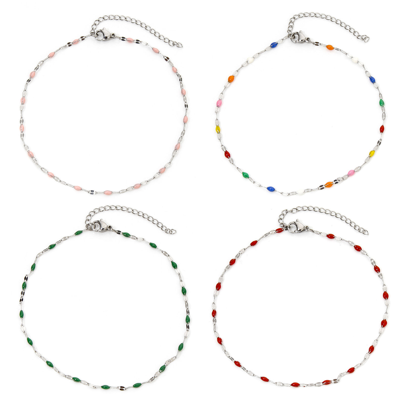 Picture of 304 Stainless Steel Lips Chain Anklet Silver Tone Enamel 24.5cm(9.6") long