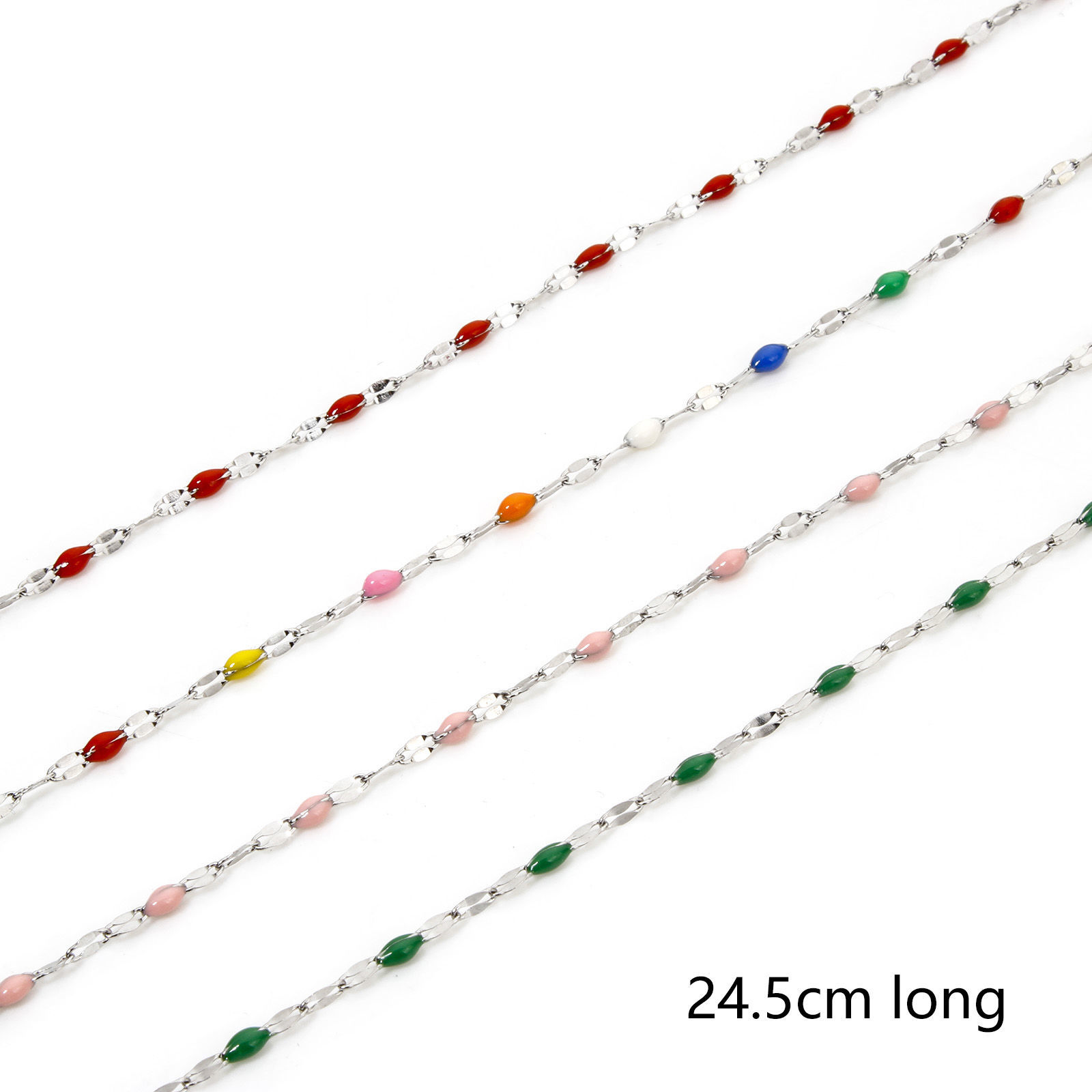Picture of 304 Stainless Steel Lips Chain Anklet Silver Tone Enamel 24.5cm(9.6") long