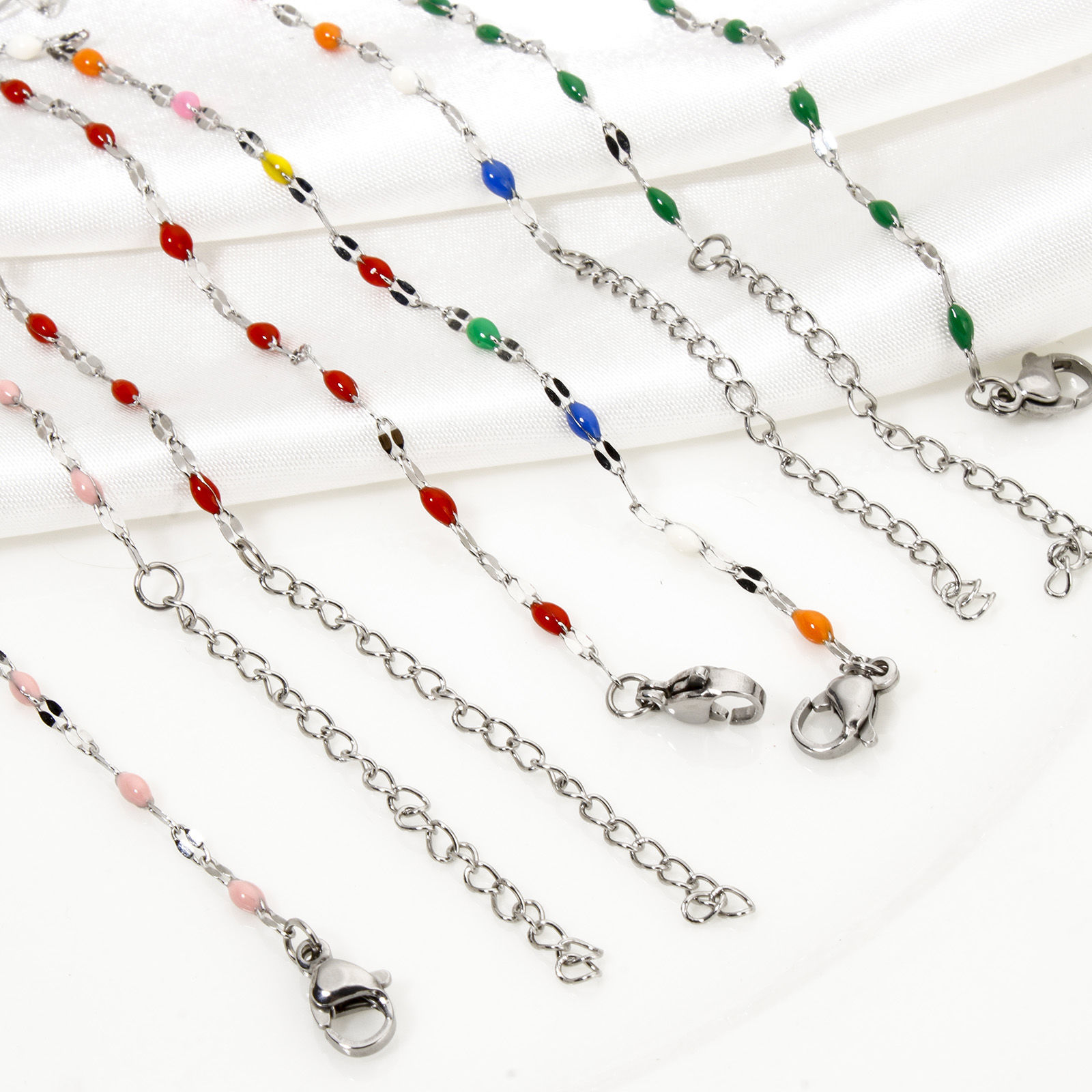 Picture of 304 Stainless Steel Lips Chain Anklet Silver Tone Enamel 24.5cm(9.6") long