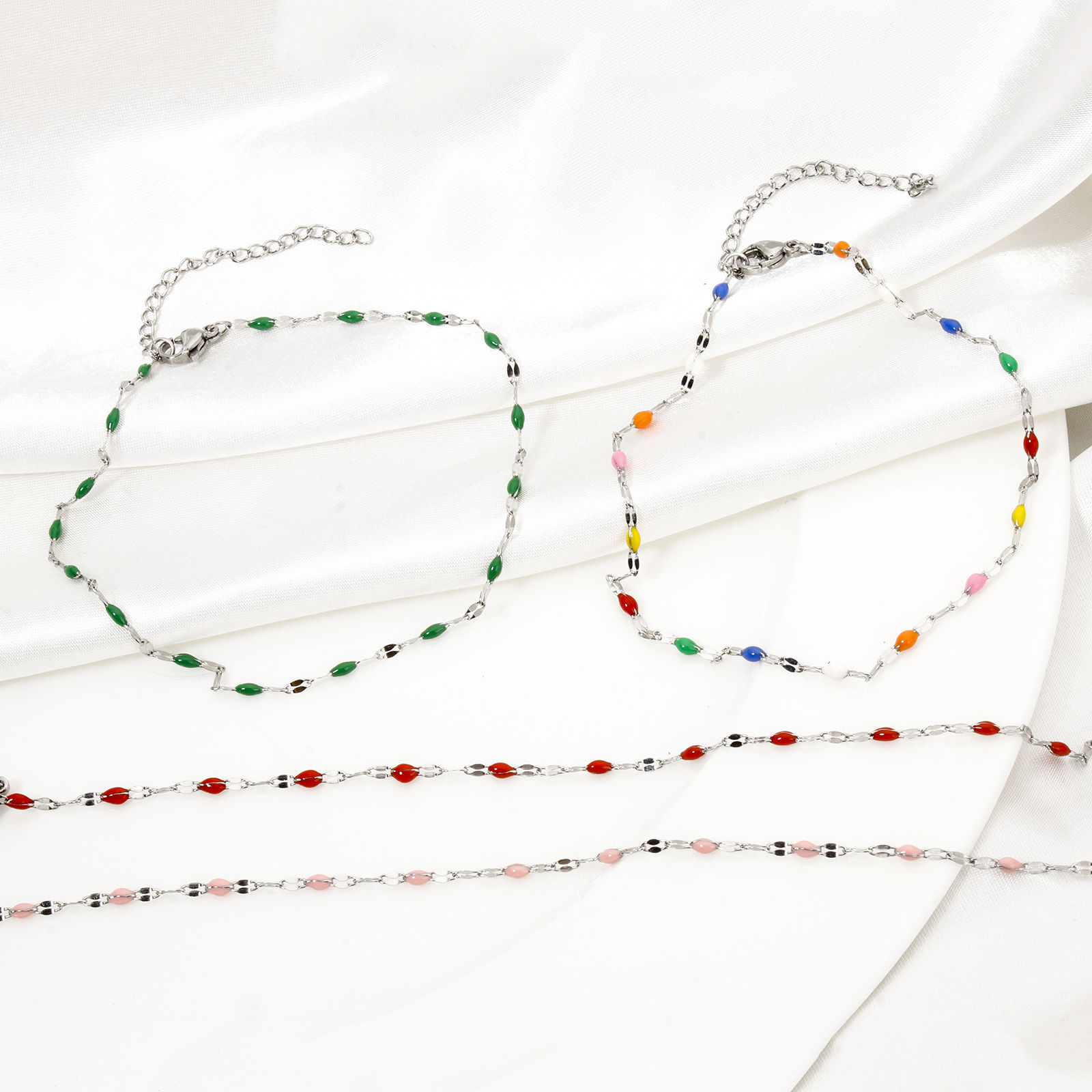 Picture of 304 Stainless Steel Lips Chain Anklet Silver Tone Enamel 24.5cm(9.6") long