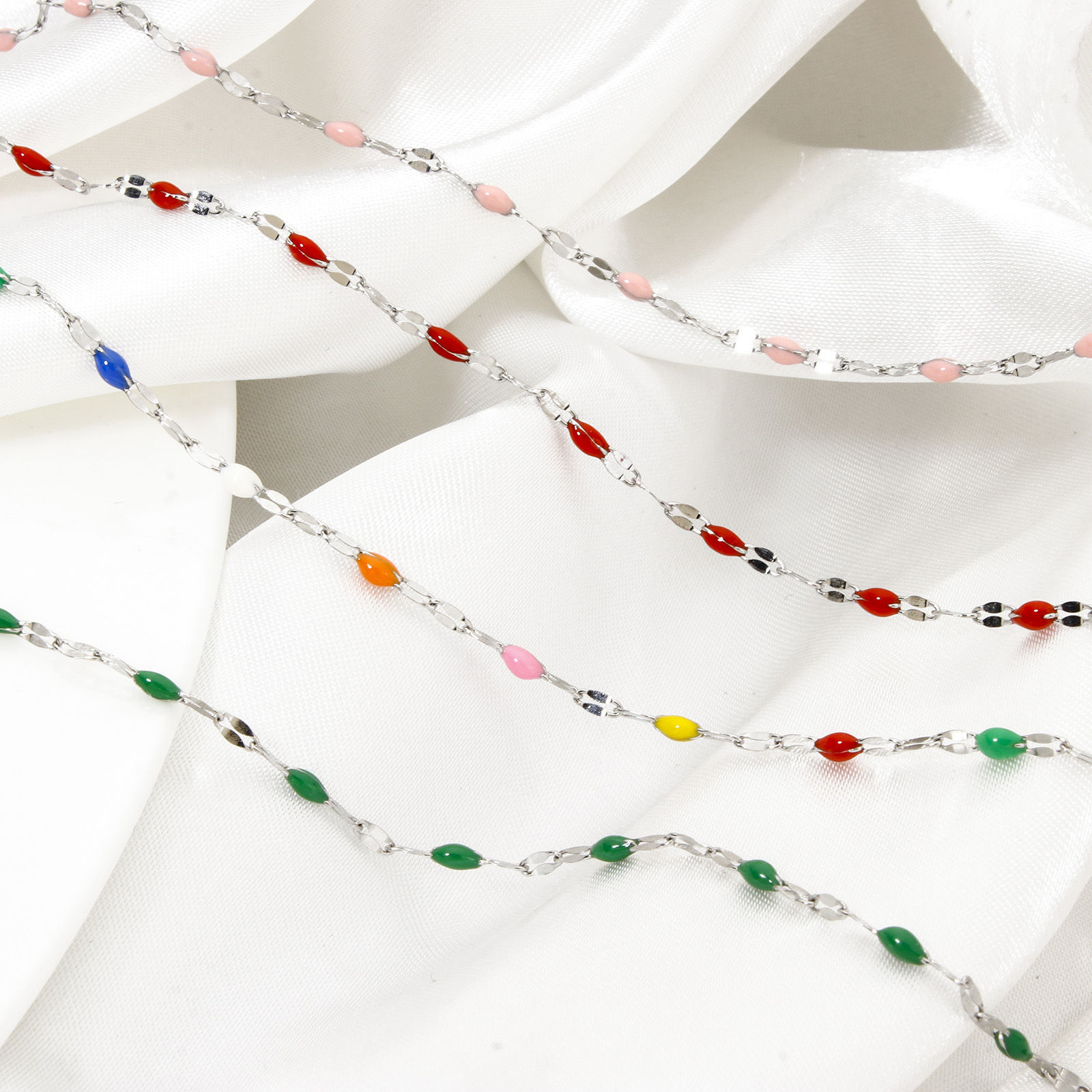 Picture of 304 Stainless Steel Lips Chain Anklet Silver Tone Enamel 24.5cm(9.6") long