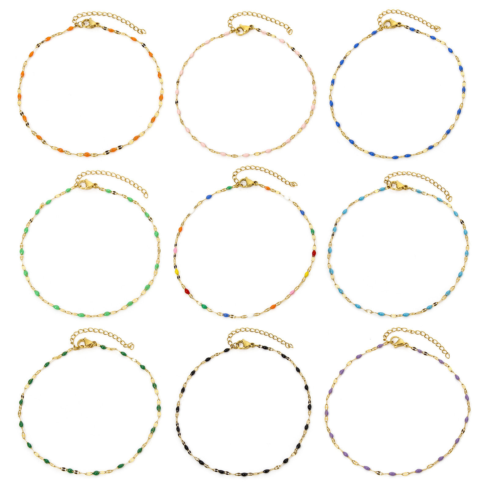 Picture of Vacuum Plating 304 Stainless Steel Lips Chain Anklet 18K Gold Plated Enamel 24.5cm(9.6") long