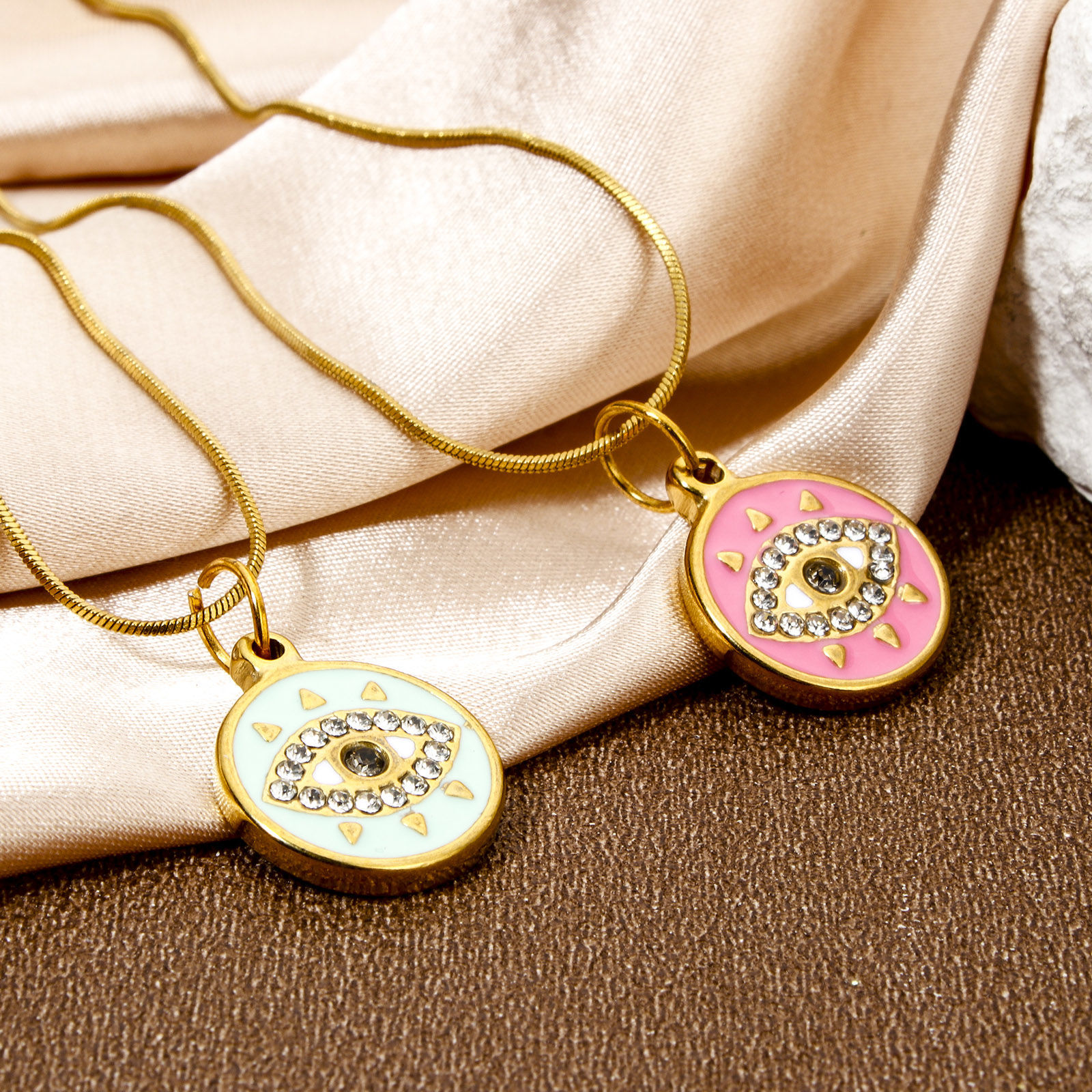 Picture of Eco-friendly Vacuum Plating 304 Stainless Steel Religious Charmes Gold Plated Evil Eye Rhinestone