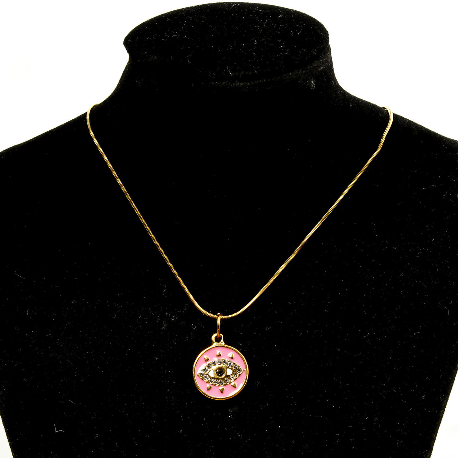 Picture of Eco-friendly Vacuum Plating 304 Stainless Steel Religious Charmes Gold Plated Evil Eye Rhinestone