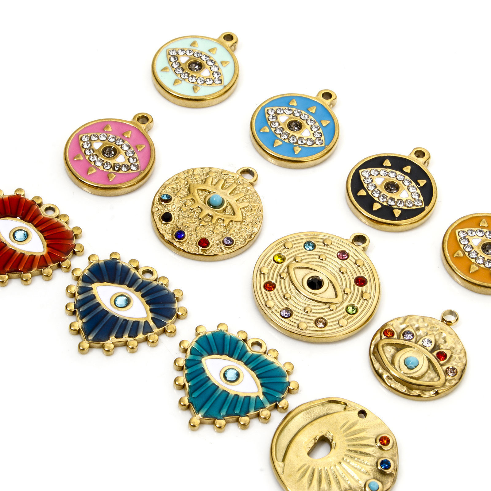 Picture of Eco-friendly Vacuum Plating 304 Stainless Steel Religious Charmes Gold Plated Evil Eye Rhinestone