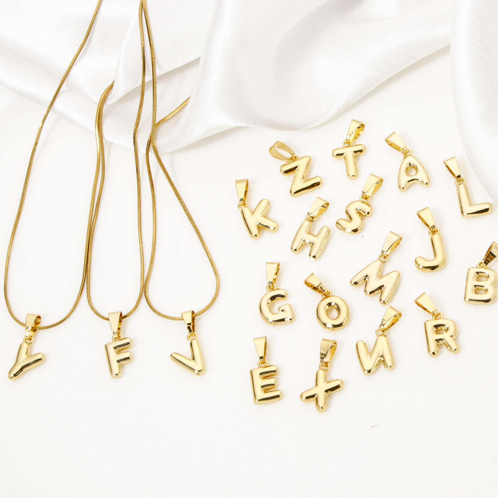 Picture of Brass Charm Pendant 18K Gold Plated Capital Alphabet Initial Letter