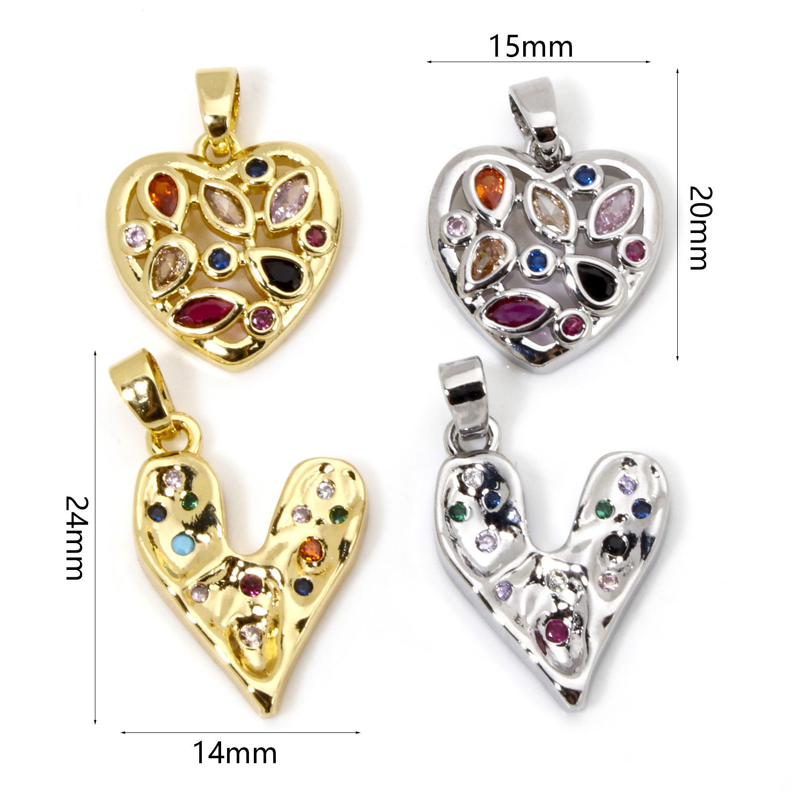 Bild von 1 Stück Messing Valentinstag Charms Bunt Herz Bunt Zirkonia