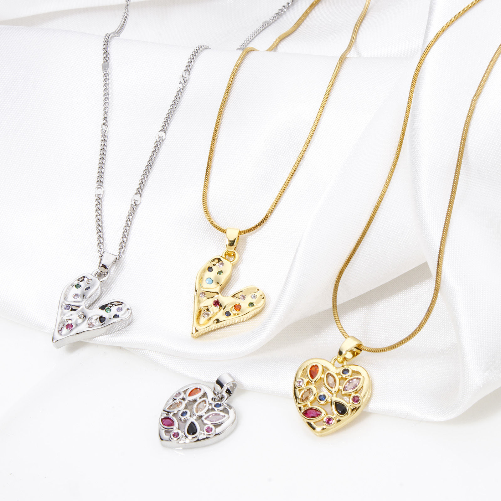 Bild von 1 Stück Messing Valentinstag Charms Bunt Herz Bunt Zirkonia