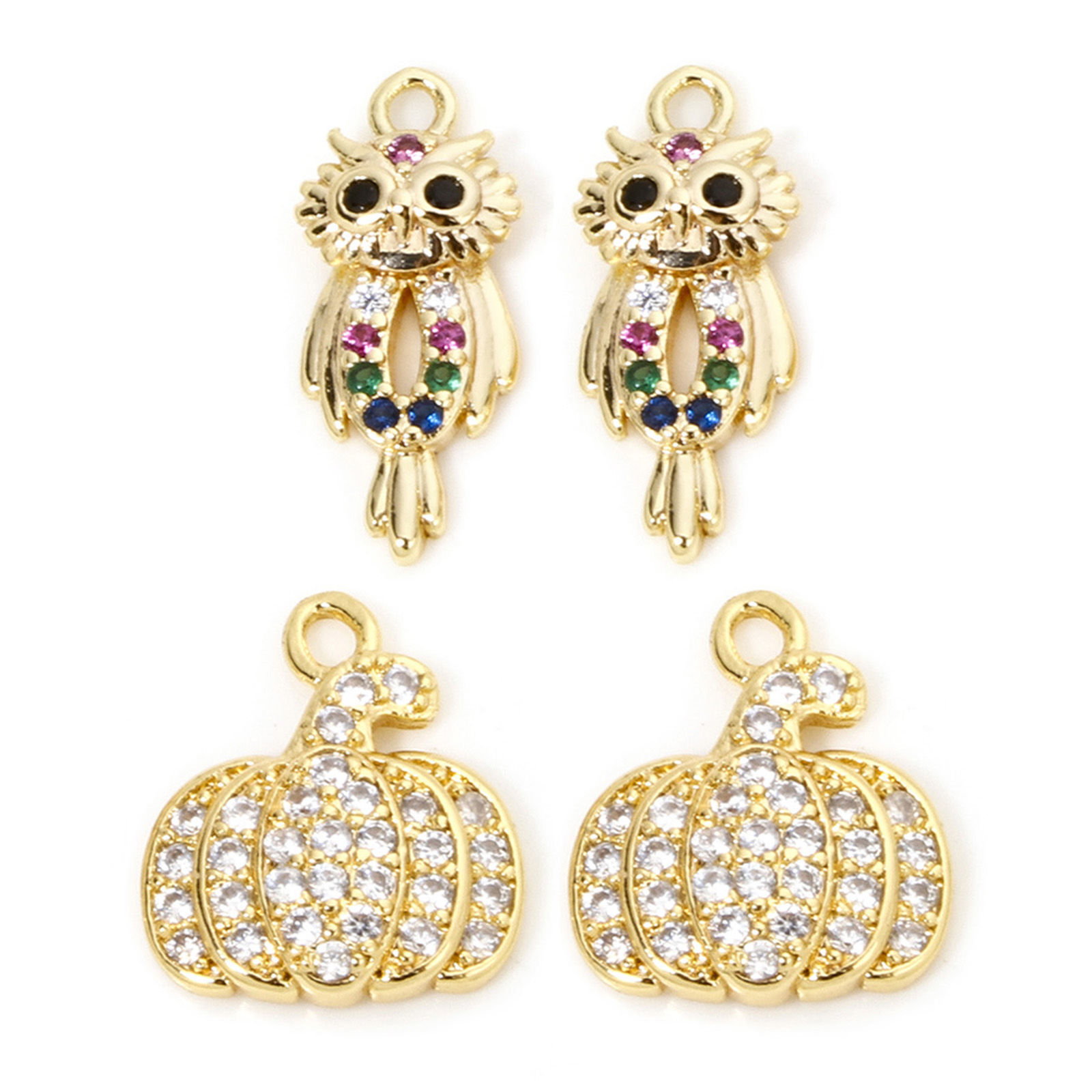 Picture of Brass Halloween Charms 18K Gold Plated Owl Animal Halloween Pumpkin