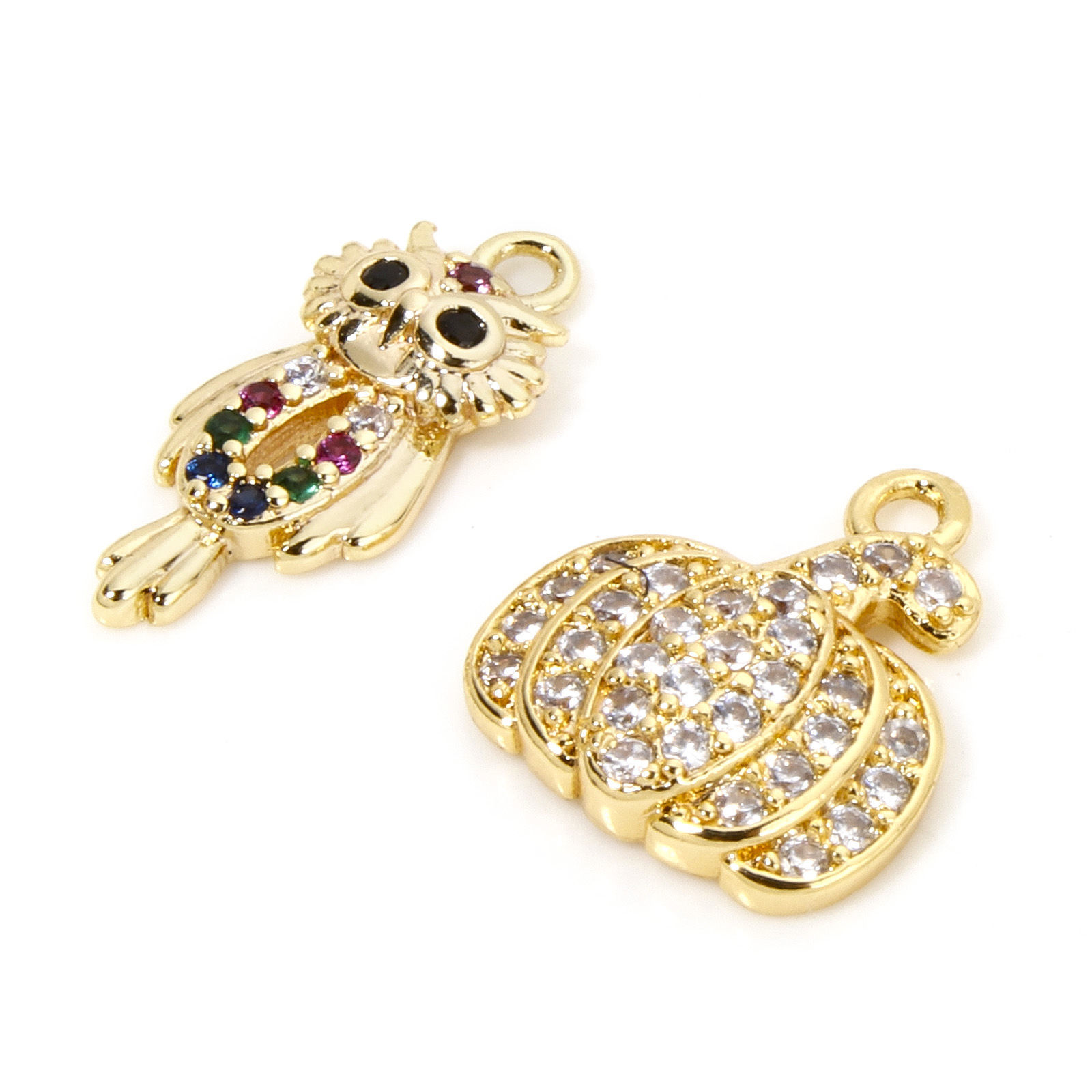 Picture of Brass Halloween Charms 18K Gold Plated Owl Animal Halloween Pumpkin