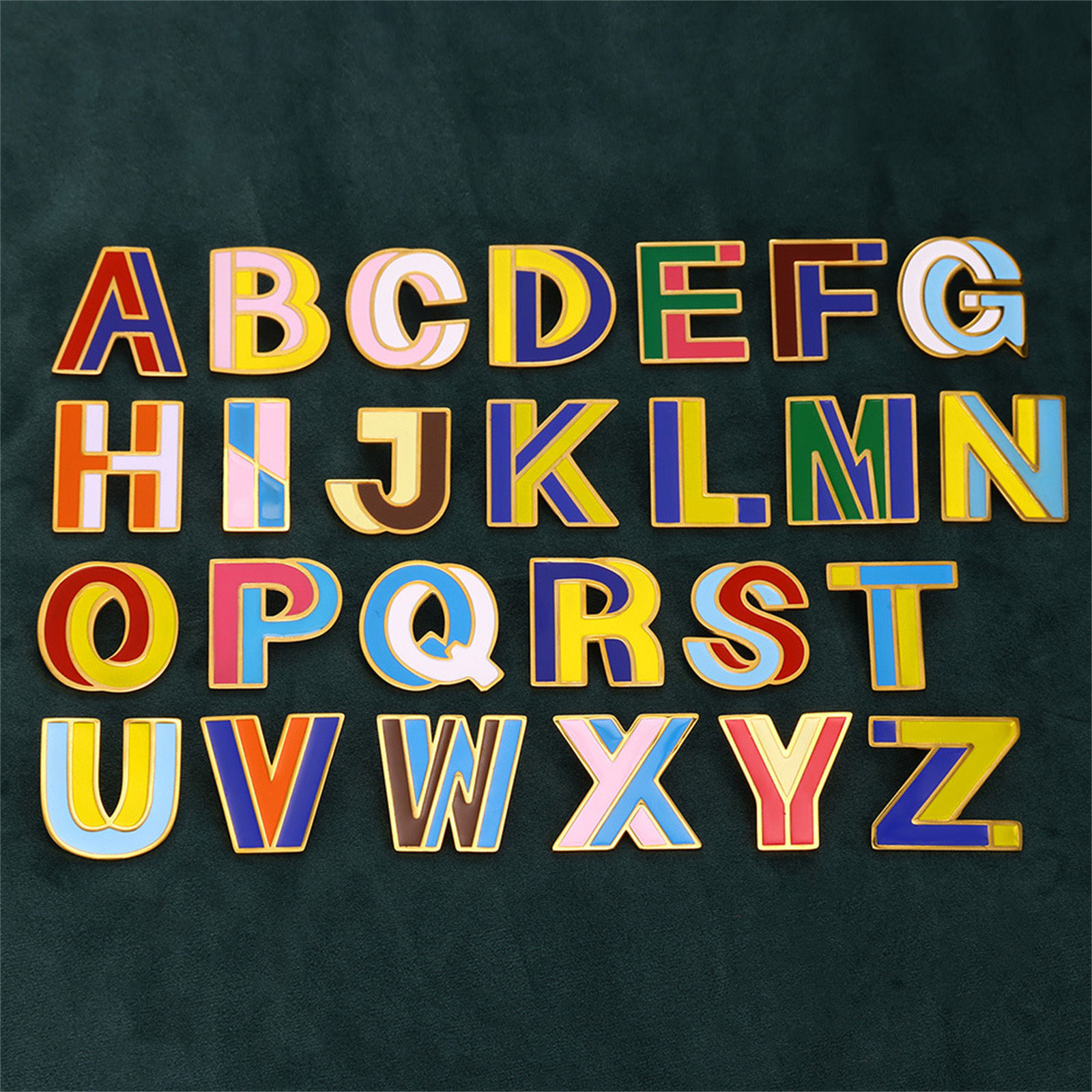 Bild von 1 Stück Vakuumbeschichtung 304 Edelstahl Brosche Vergoldet Großbuchstaben Emaille Message " A-Z " 33mm x 34mm