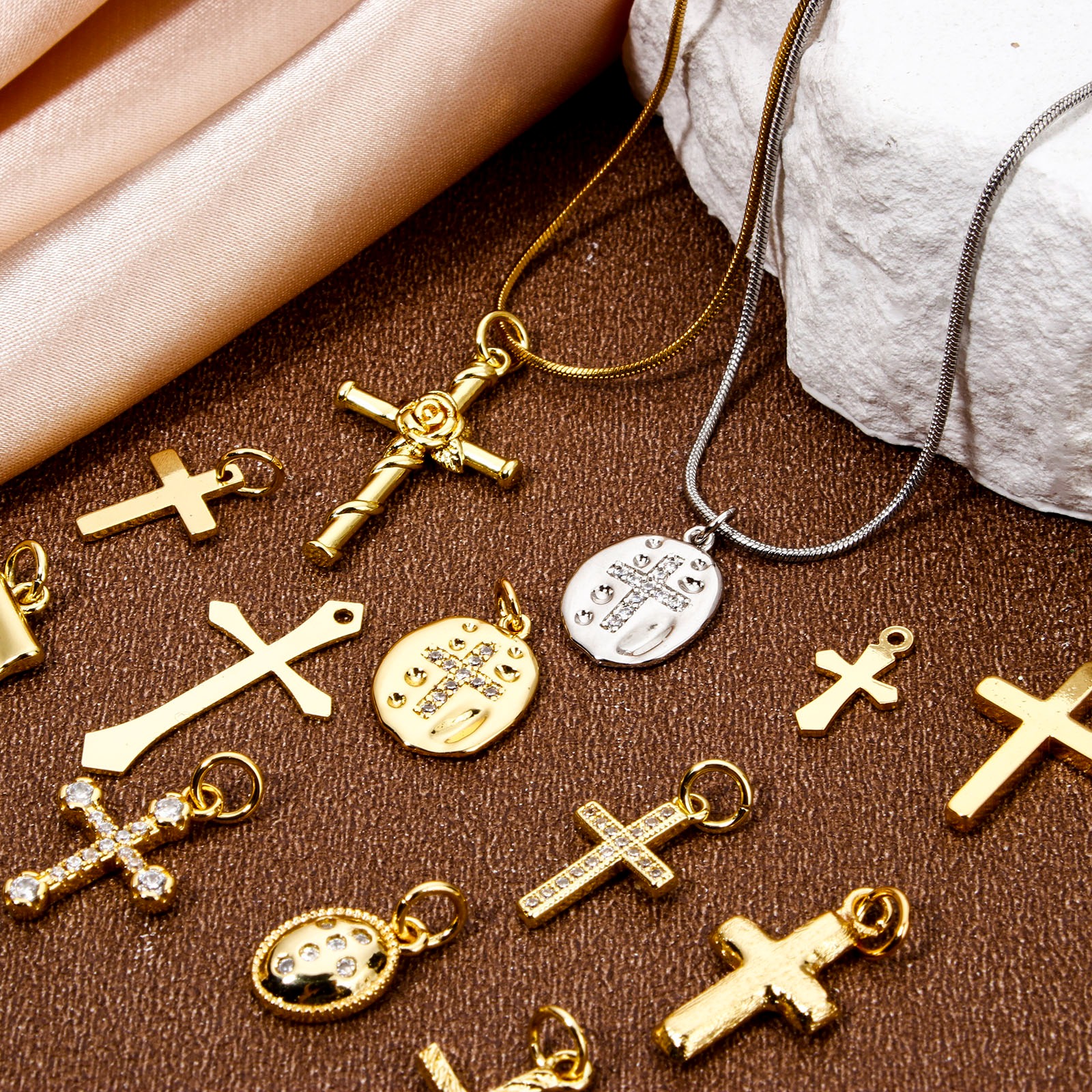 Picture of Eco-friendly Brass Religious Charms Real Gold Plated Cross