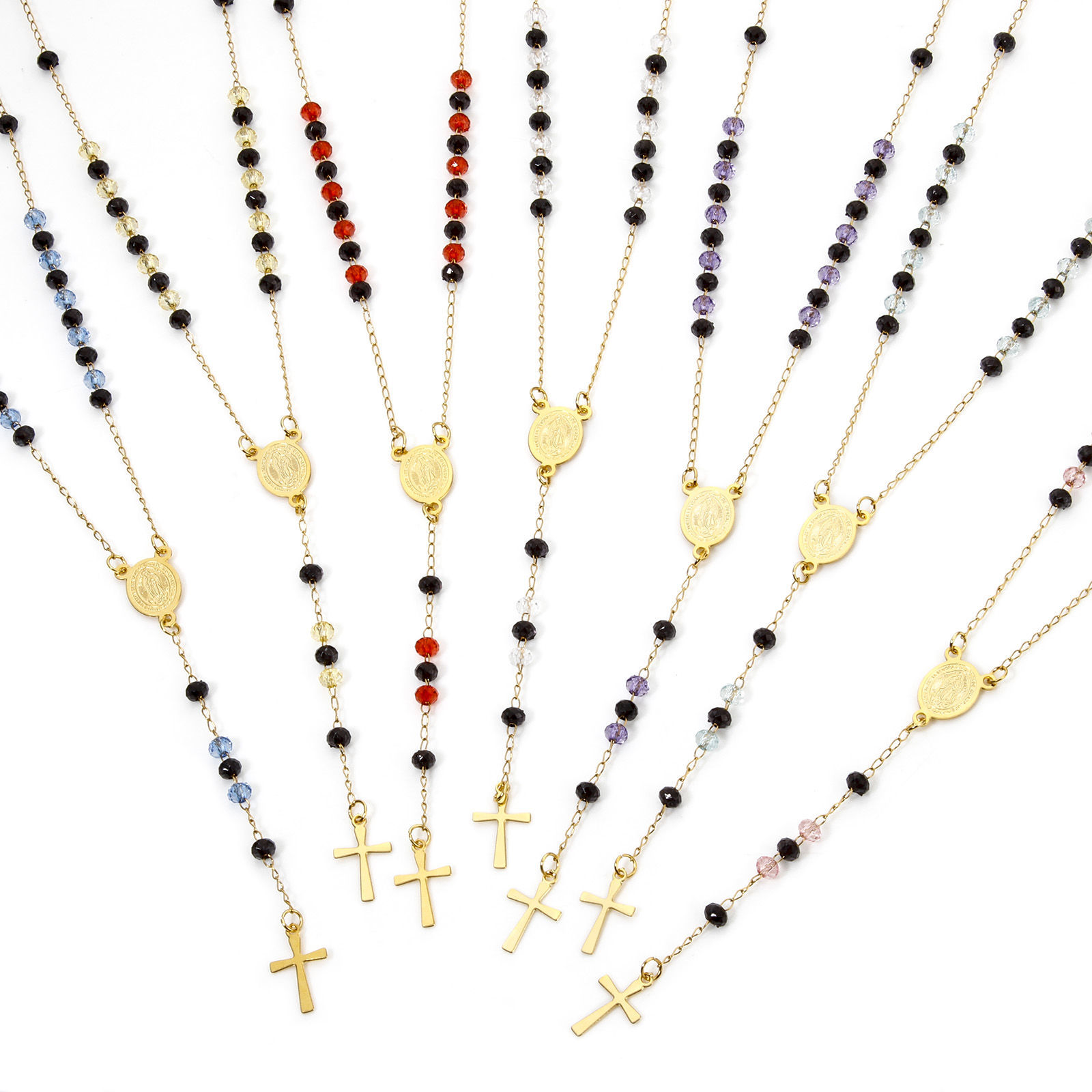 Picture of 304 Stainless Steel Religious Prayer Beads Rosary Necklace Gold Plated Cross Virgin Mary 52cm(20.5") long