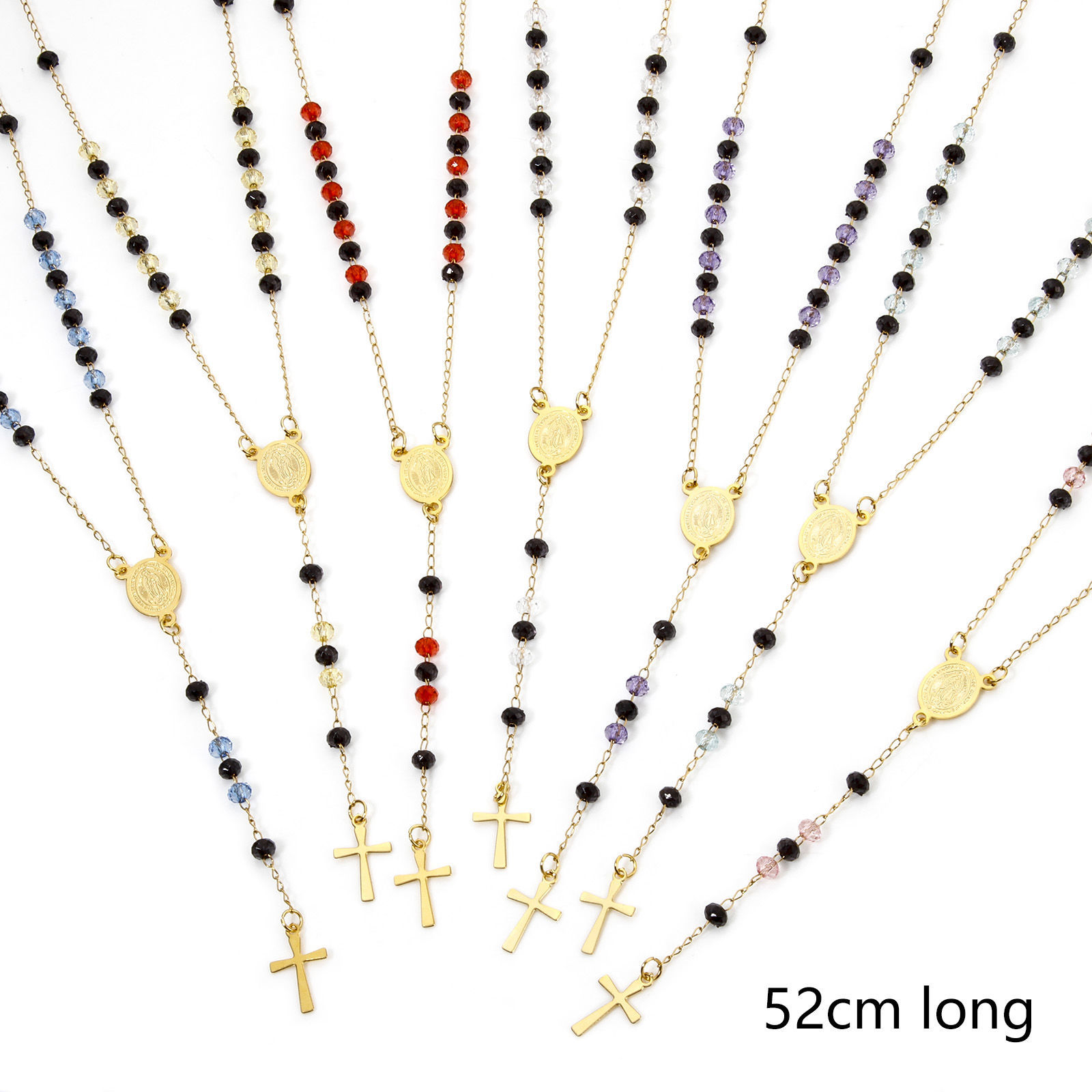 Picture of 304 Stainless Steel Religious Prayer Beads Rosary Necklace Gold Plated Cross Virgin Mary 52cm(20.5") long