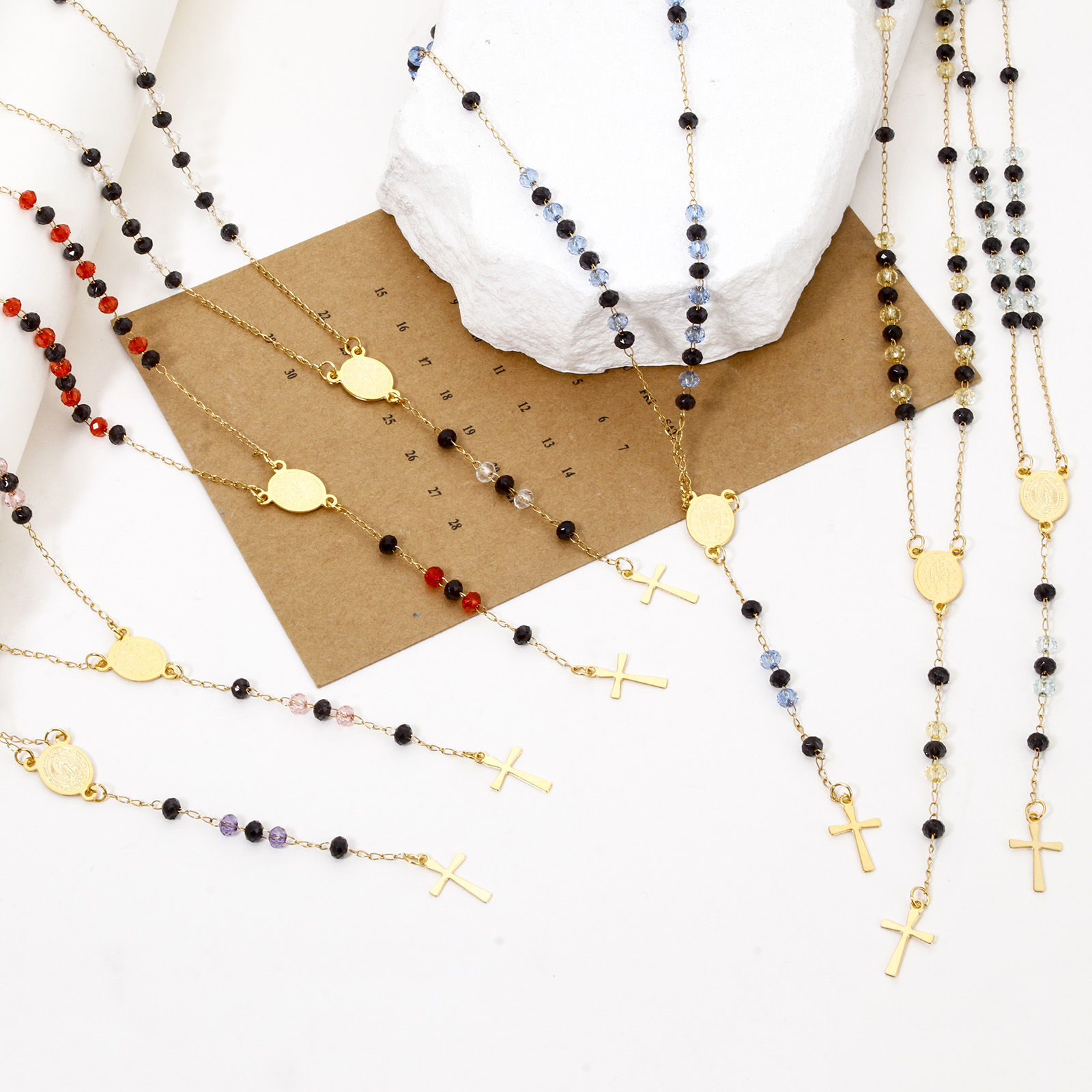 Picture of 304 Stainless Steel Religious Prayer Beads Rosary Necklace Gold Plated Cross Virgin Mary 52cm(20.5") long