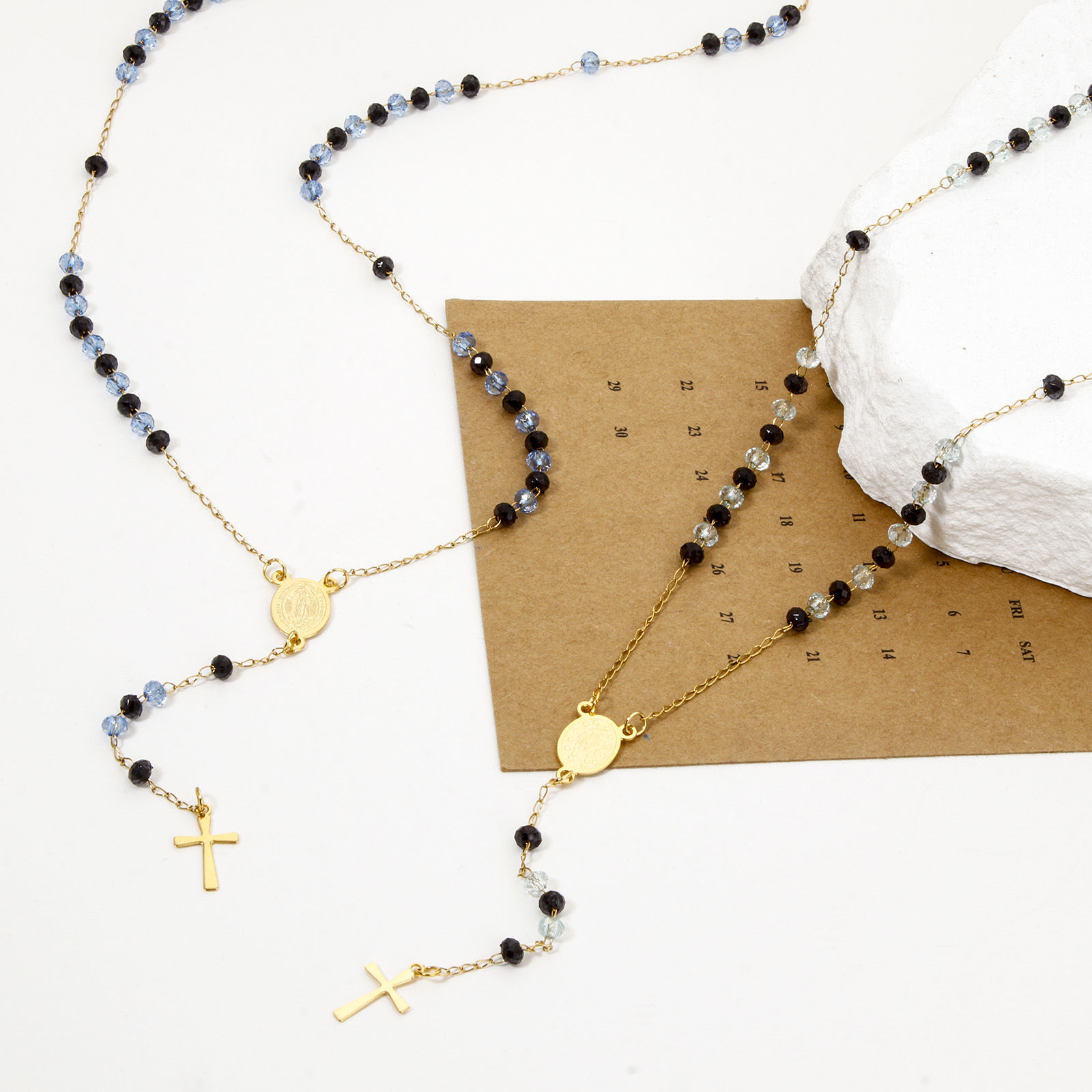 Picture of 304 Stainless Steel Religious Prayer Beads Rosary Necklace Gold Plated Cross Virgin Mary 52cm(20.5") long