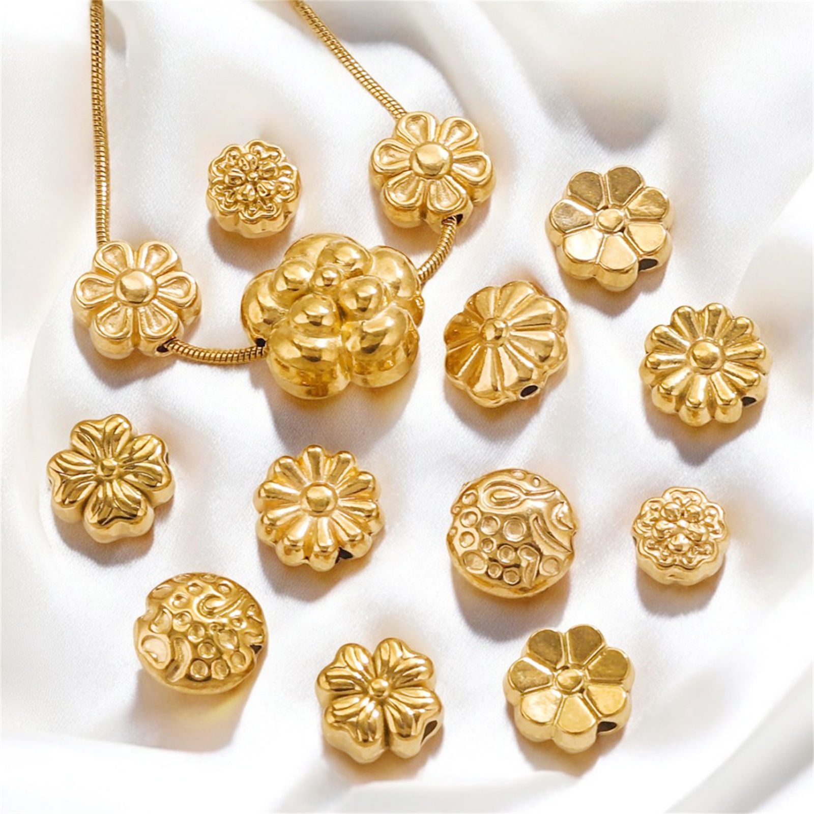 Image de 2 Pcs Perles pour DIY Fabrication de Bijoux en 304 Acier Inoxydable Fleur