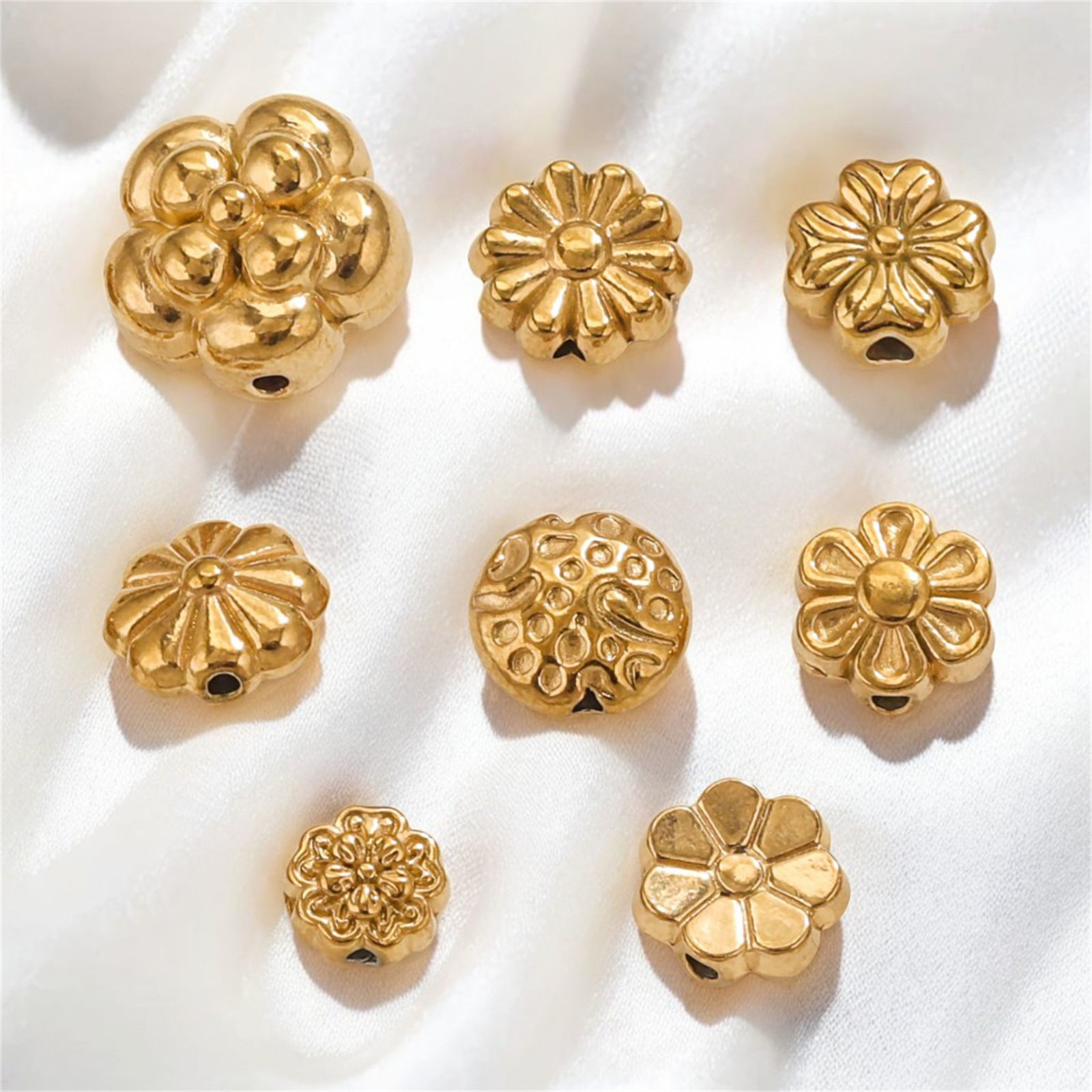 Image de 2 Pcs Perles pour DIY Fabrication de Bijoux en 304 Acier Inoxydable Fleur