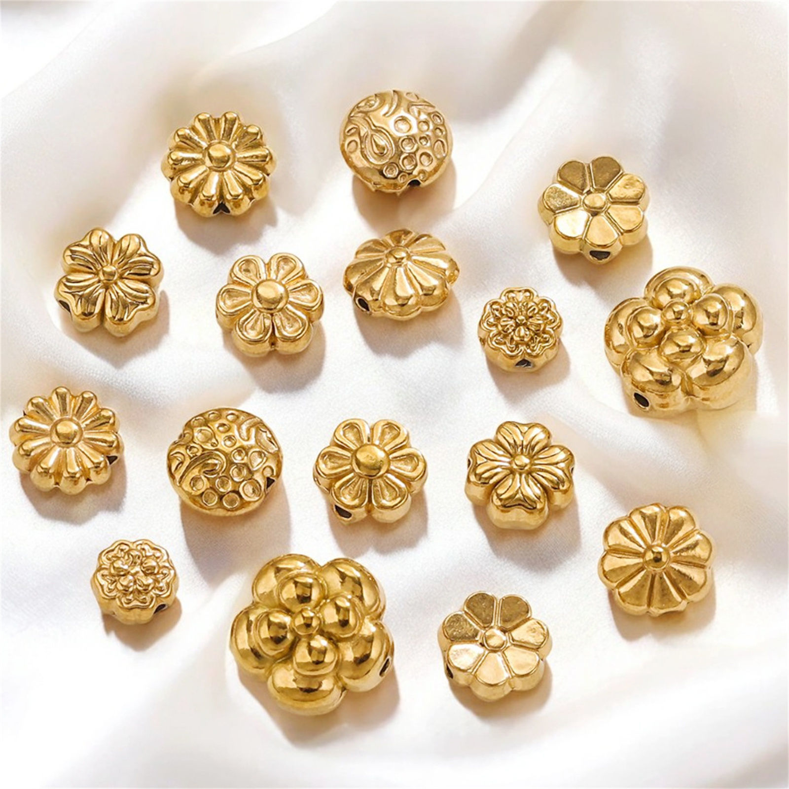Image de 2 Pcs Perles pour DIY Fabrication de Bijoux en 304 Acier Inoxydable Fleur