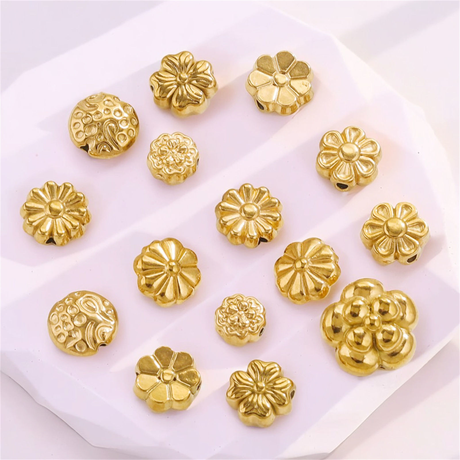 Image de 2 Pcs Perles pour DIY Fabrication de Bijoux en 304 Acier Inoxydable Fleur