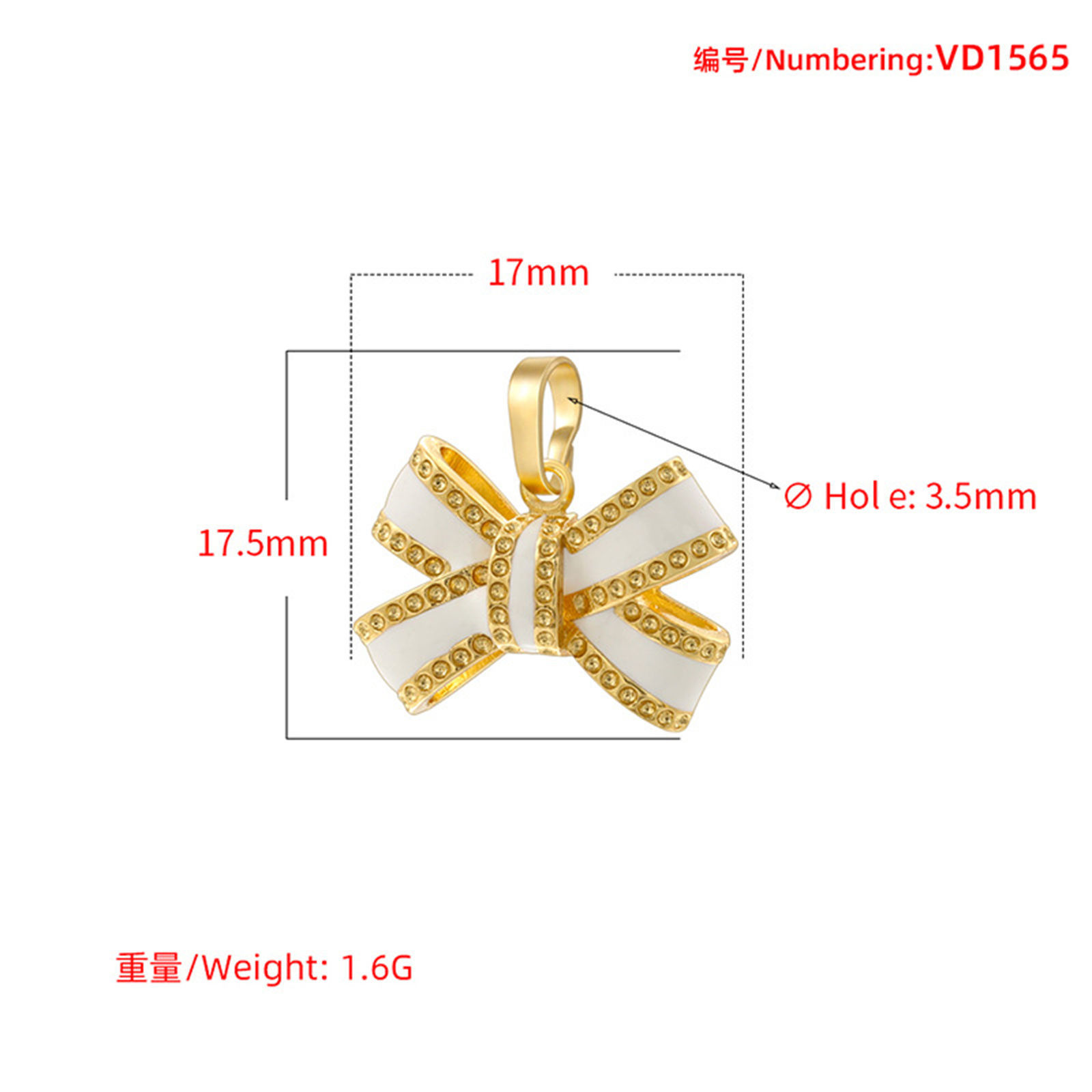 Picture of Brass Clothes Charm Pendant 18K Gold Plated Multicolor Bowknot Enamel 17.5mm x 17mm