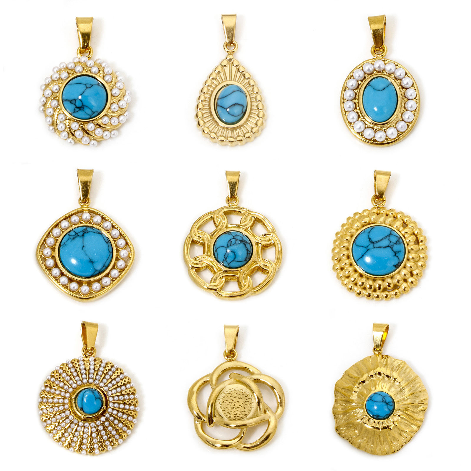 Image de 1 Pièce Pendentif Breloque en 304 Acier Inoxydable Géométrique Plaqué Or 18K Bleu Imitation Turquoise