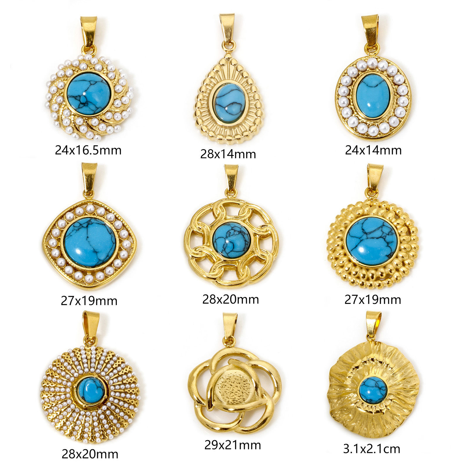 Image de 1 Pièce Pendentif Breloque en 304 Acier Inoxydable Géométrique Plaqué Or 18K Bleu Imitation Turquoise