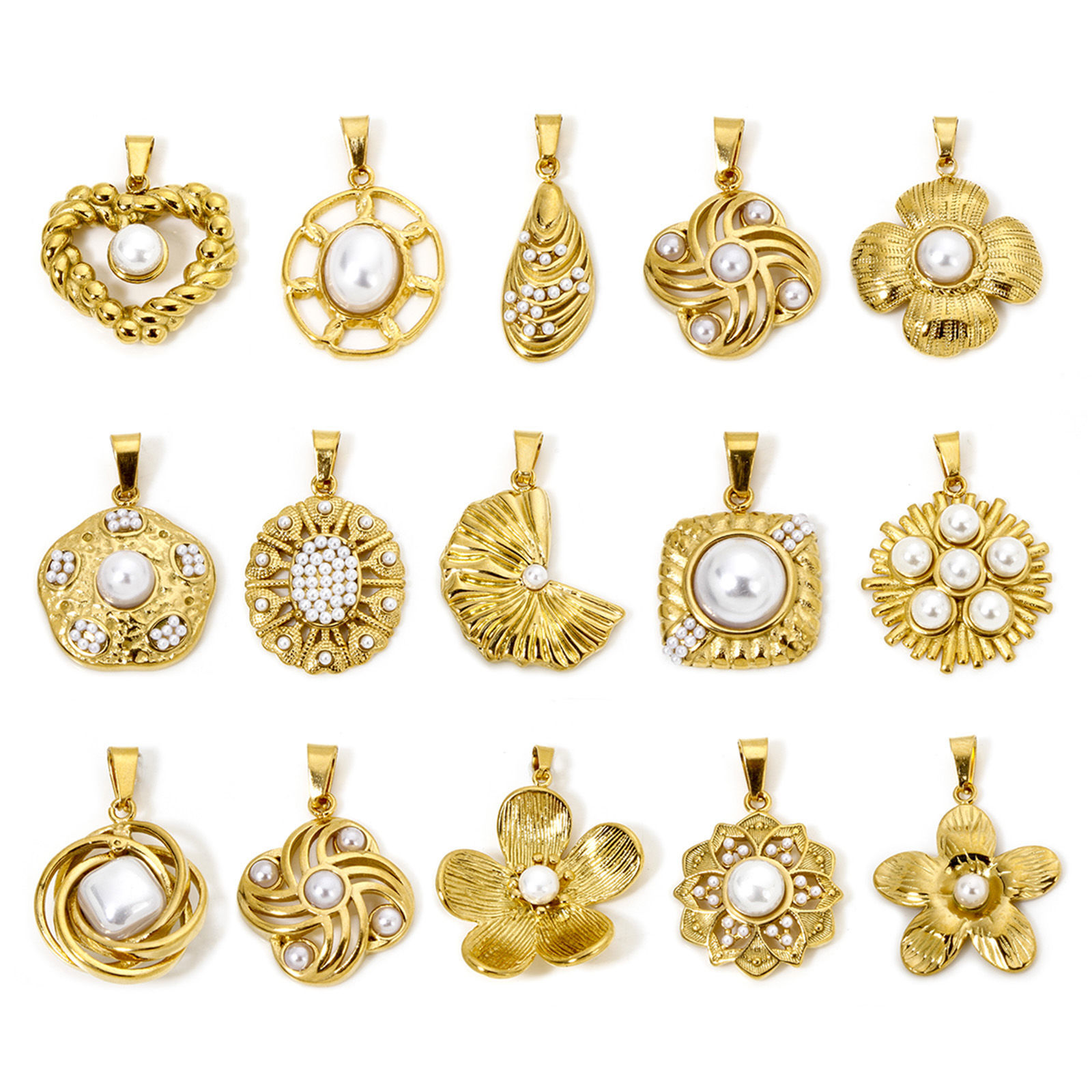 Image de 1 Pièce Pendentif Breloque en 304 Acier Inoxydable Géométrique Plaqué Or 18K Imitation Perles