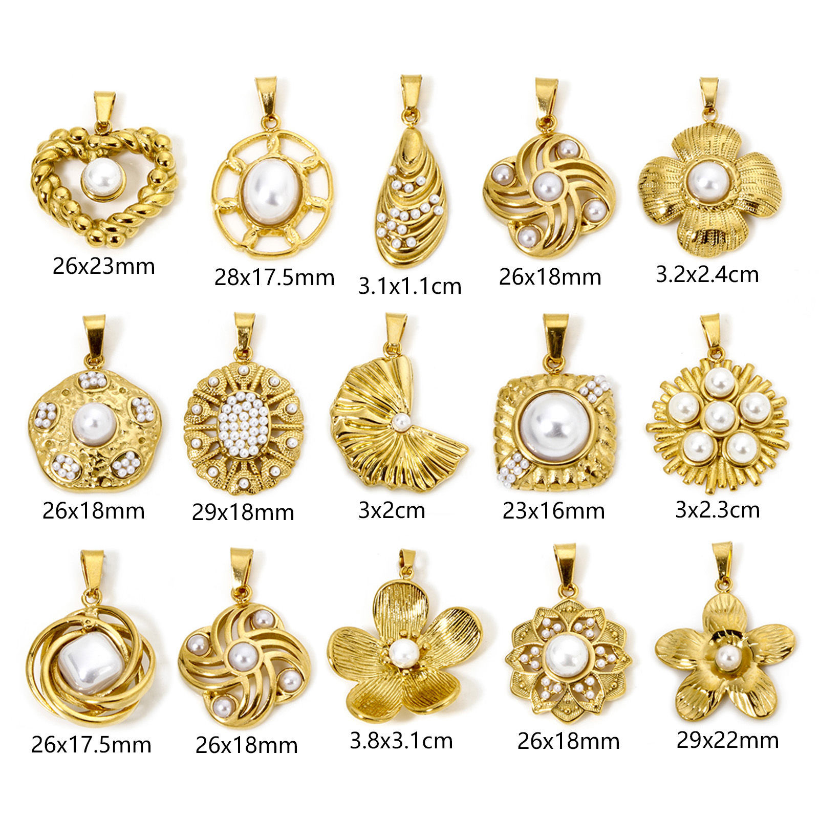 Image de 1 Pièce Pendentif Breloque en 304 Acier Inoxydable Géométrique Plaqué Or 18K Imitation Perles