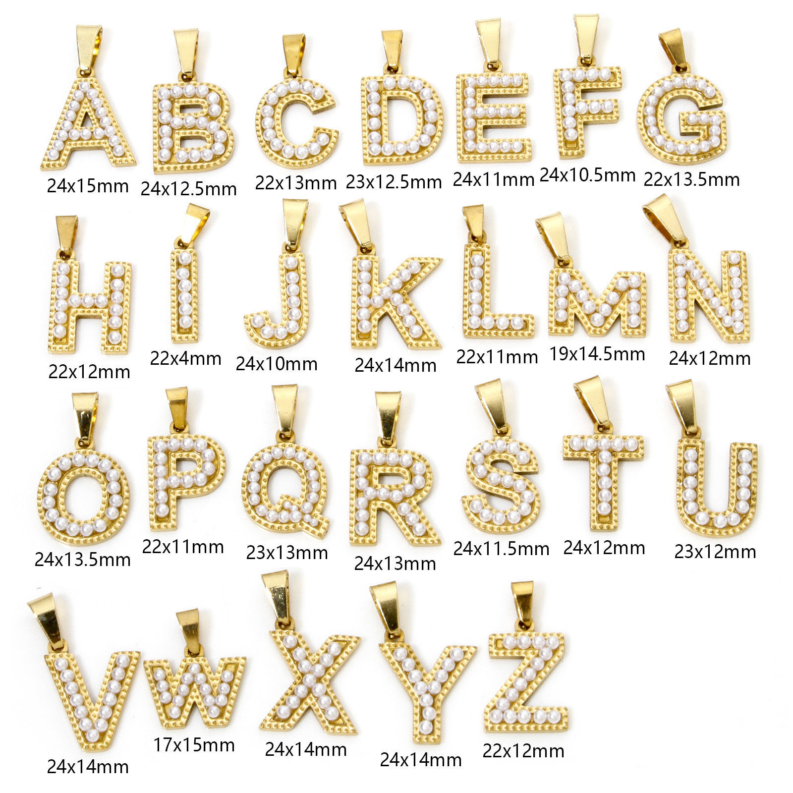 Image de 1 Pièce Pendentif Breloque en 304 Acier Inoxydable Placage sous Vide Plaqué Or 18K Alphabet Initial/ Lettre Majuscule Gravé Mots" A-Z " Perle Imitation Acrylique