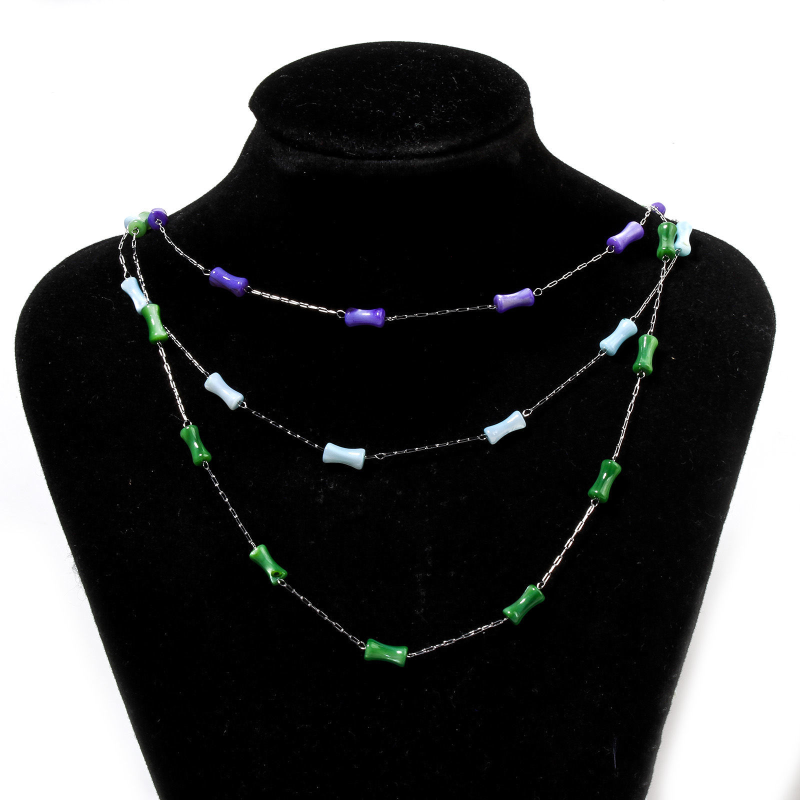 Picture of 304 Stainless Steel & Natural Shell Beaded Chain For Handmade DIY Jewelry Making Findings Bamboo-shaped Silver Tone 4mm