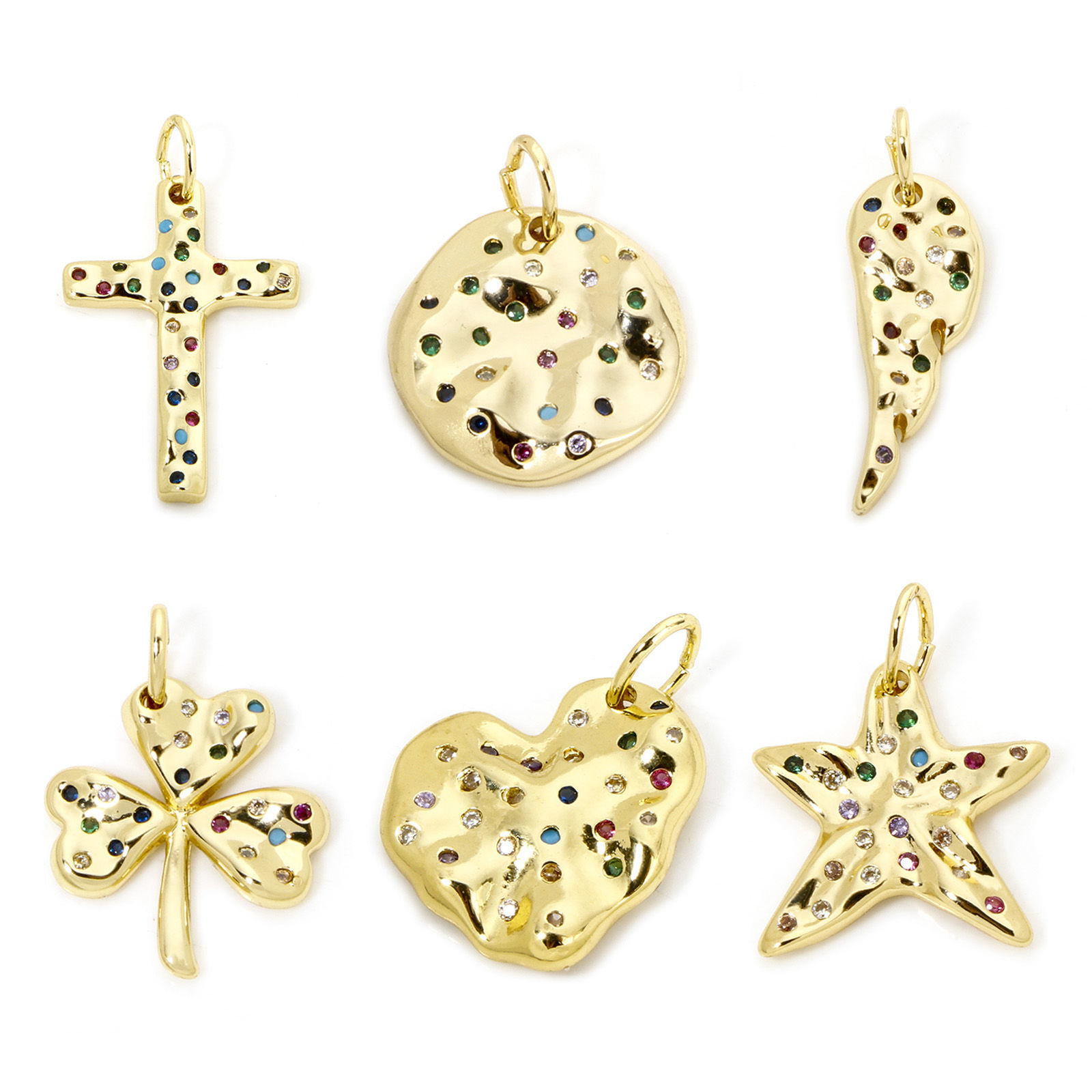 Picture of Eco-friendly Brass Charms 18K Real Gold Plated Multicolour Cubic Zirconia