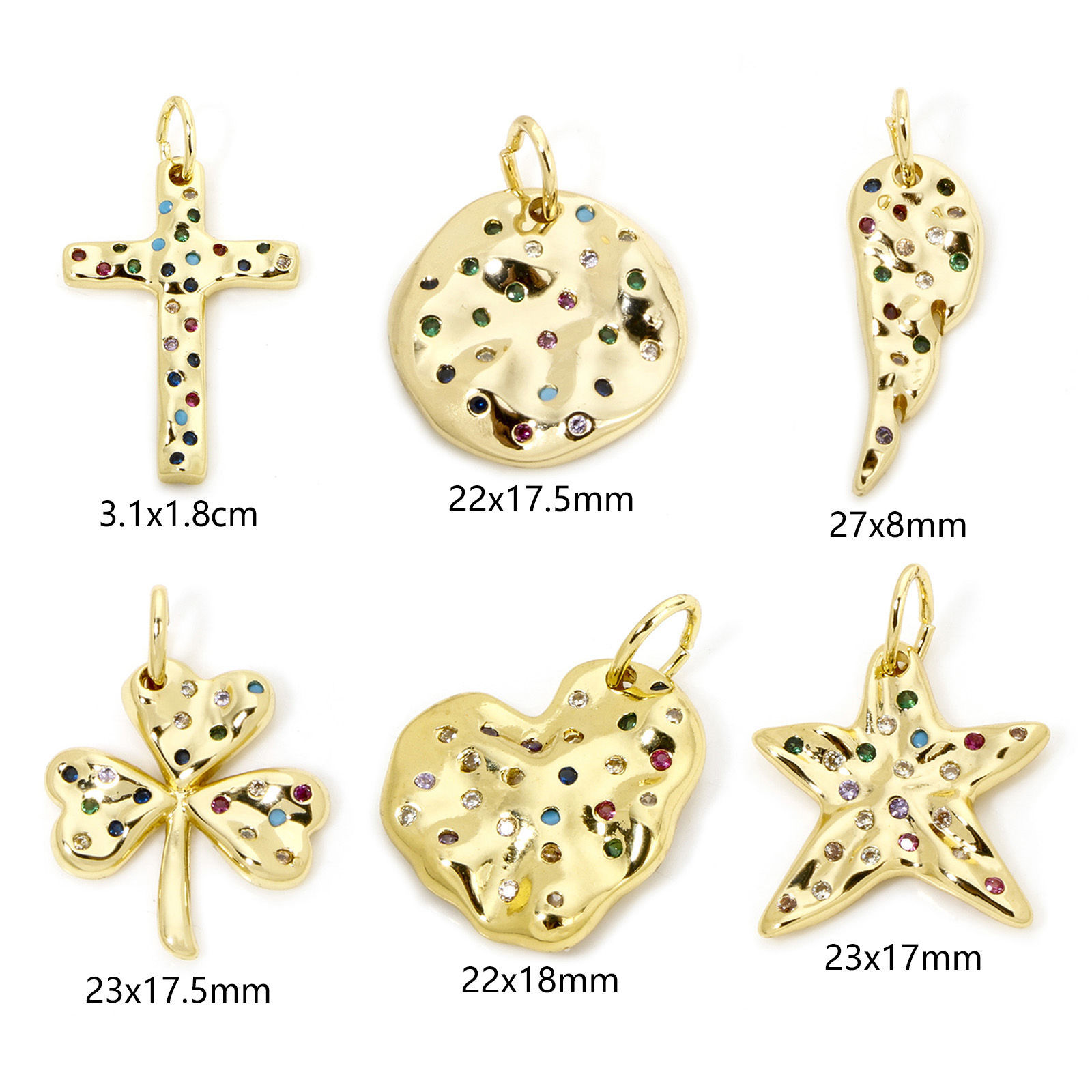 Picture of Eco-friendly Brass Charms 18K Real Gold Plated Multicolour Cubic Zirconia