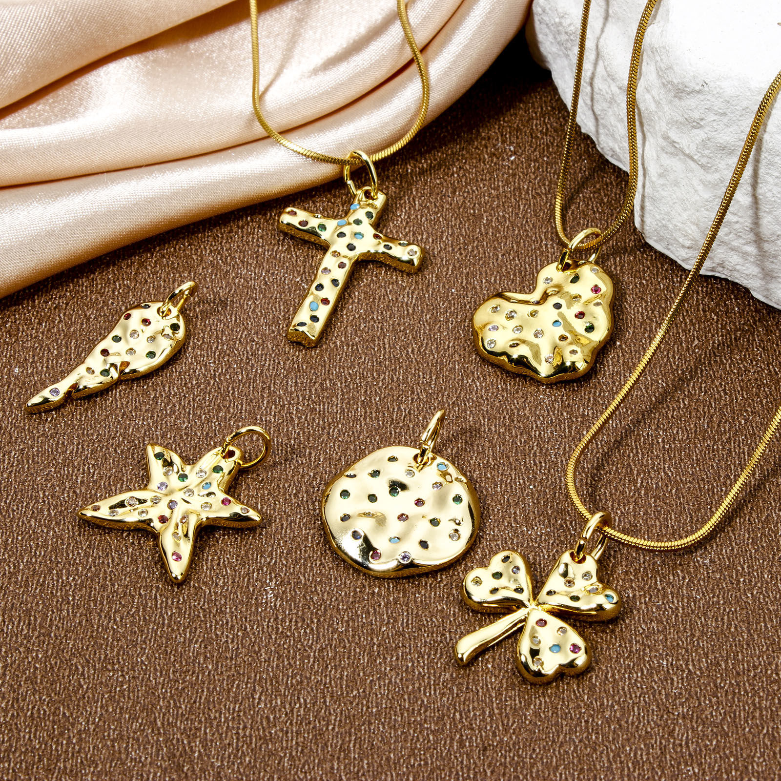 Picture of Eco-friendly Brass Charms 18K Real Gold Plated Multicolour Cubic Zirconia